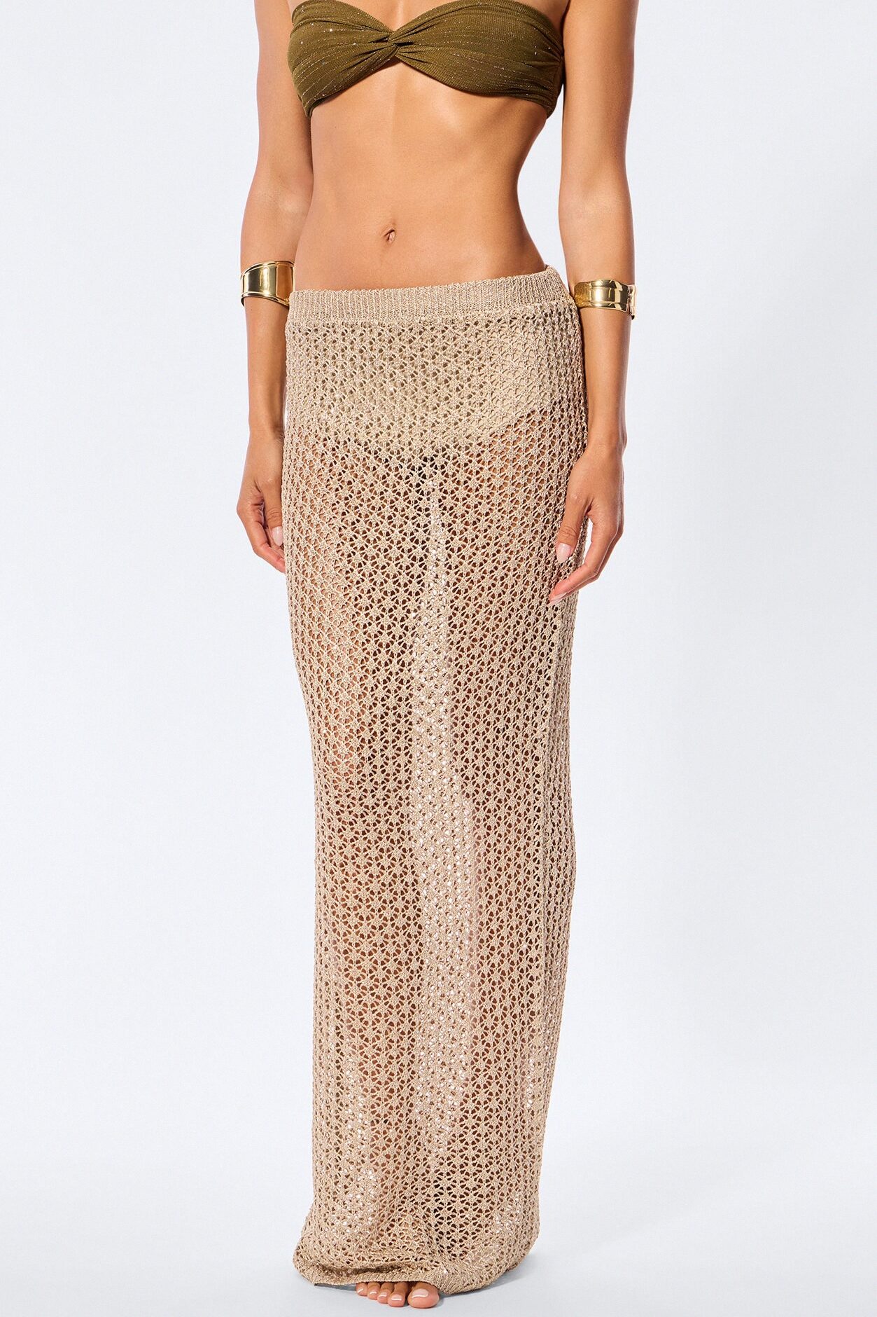 Makayla Mid Rise Crochet Maxi Skirt - Natural