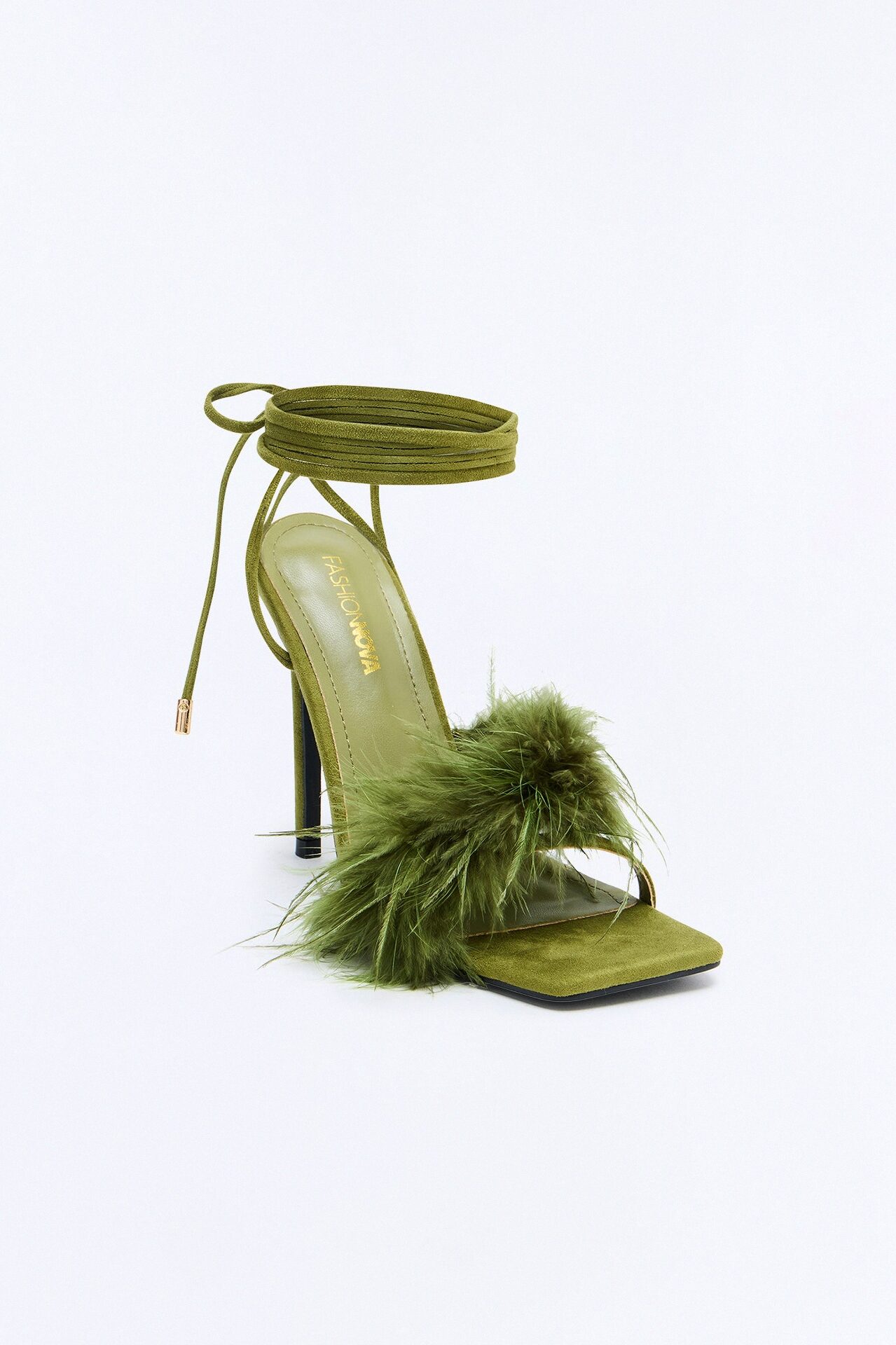 Dorla Feather Wrap Up Heels - Olive