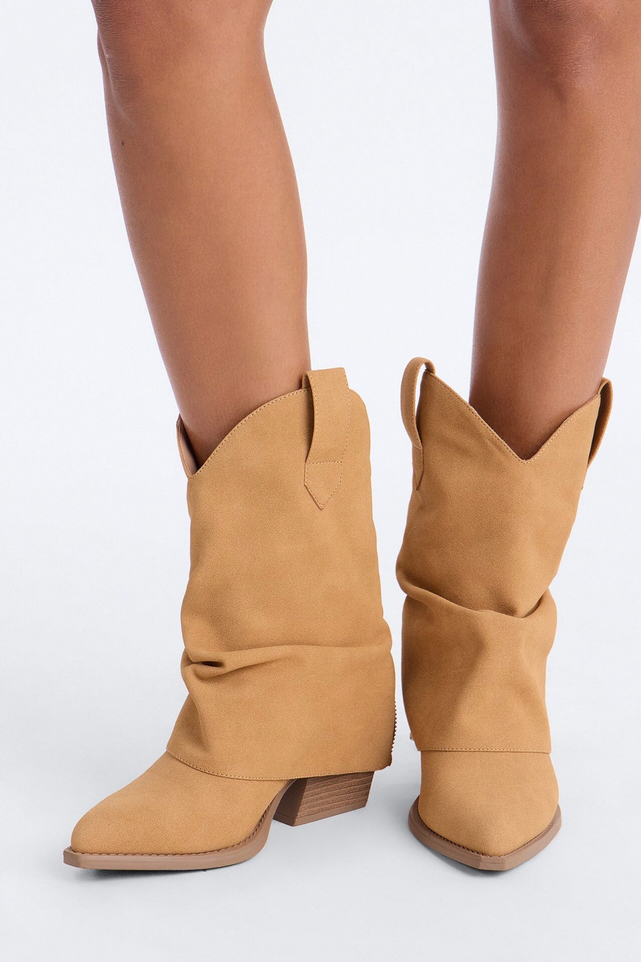 Blanc Overlay Cowboy Booties - Tan