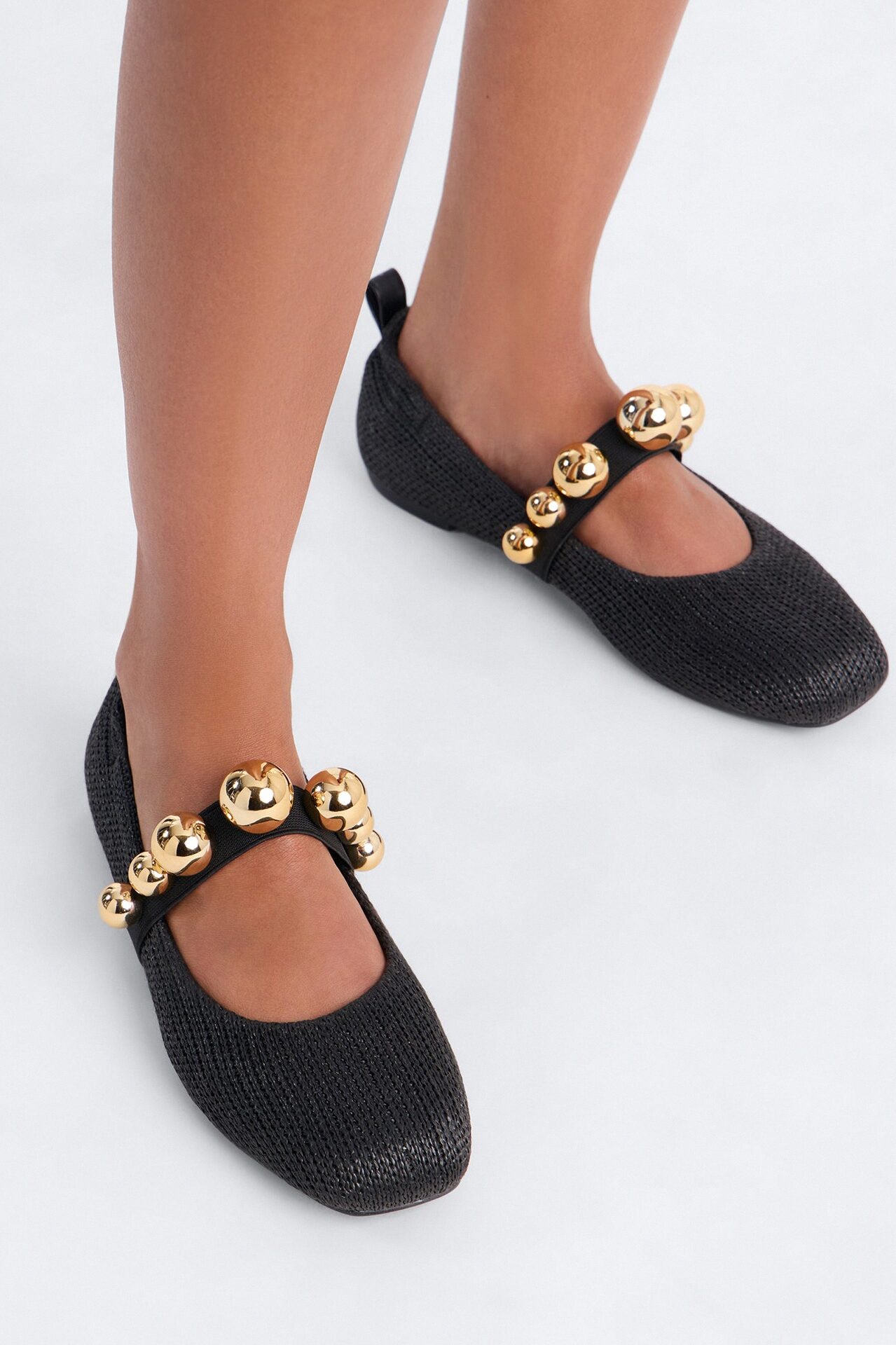 Kember Hardware Raffia Flats - Black