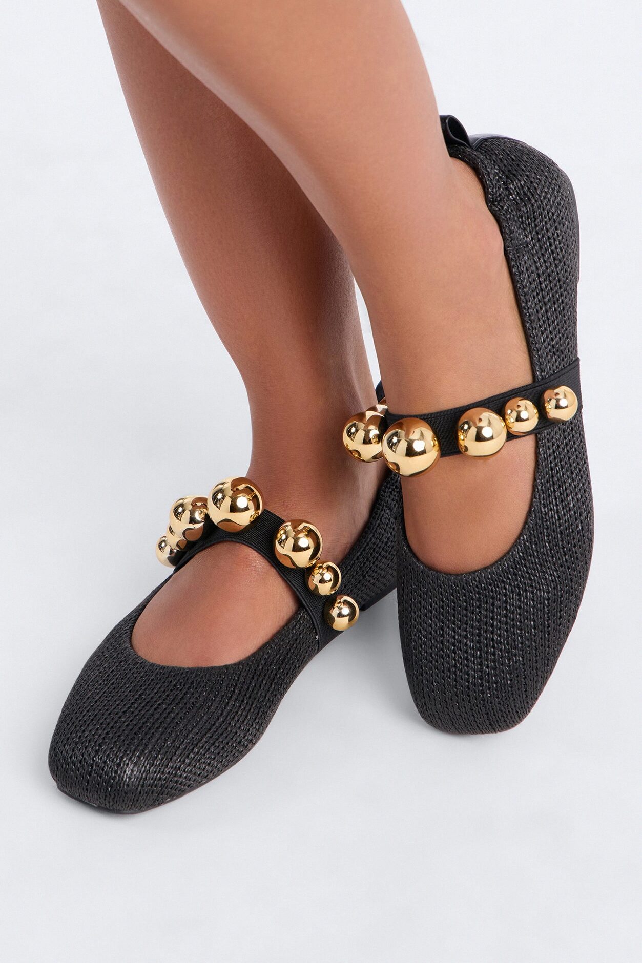 Kember Hardware Raffia Flats - Black