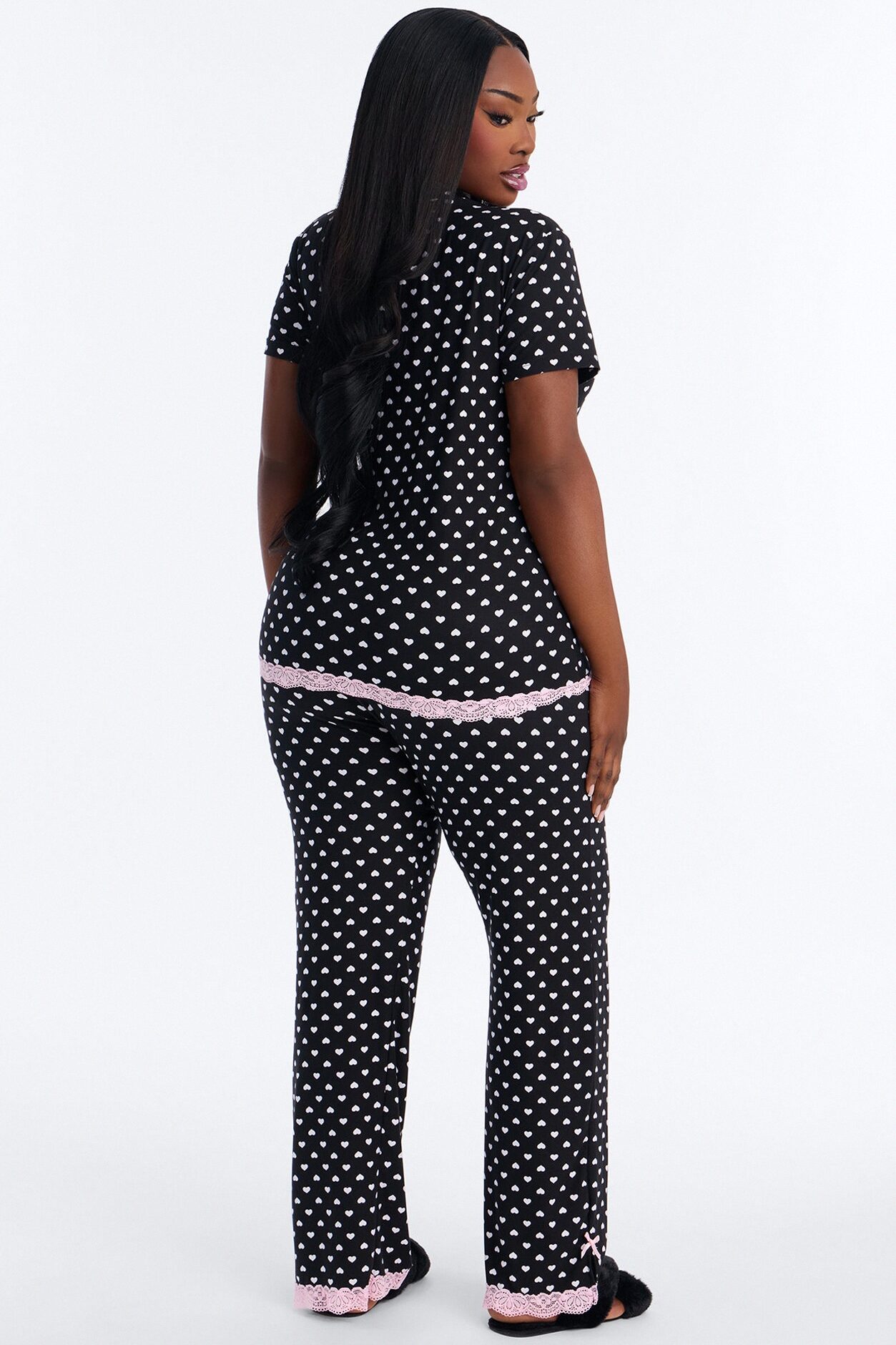 Soft Ease Lace Trim PJ Pant Set - Black/Pink