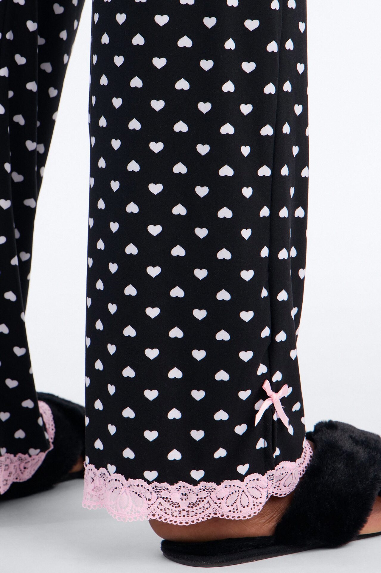 Soft Ease Lace Trim PJ Pant Set - Black/Pink