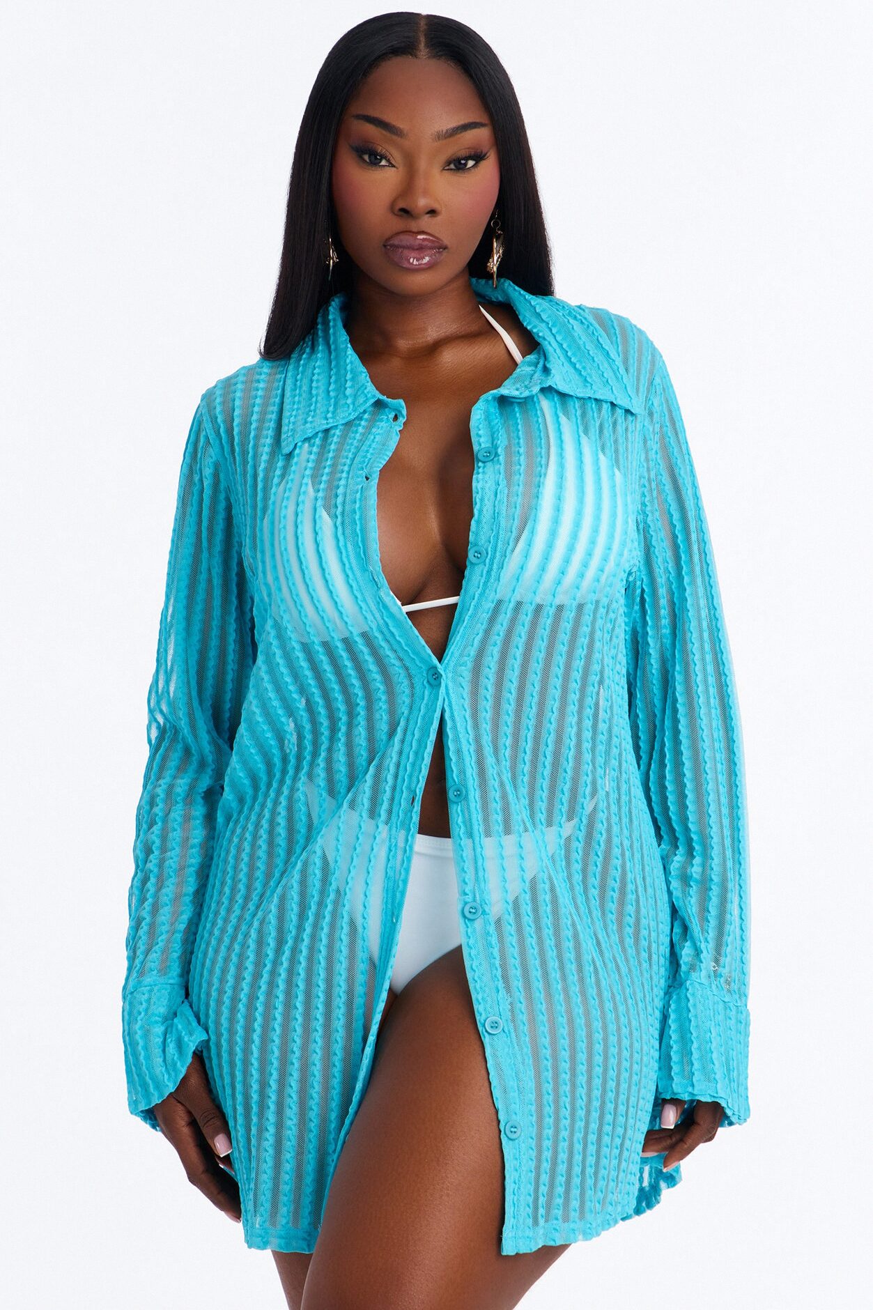 Island Breeze Cover Up Blouse - Turquoise