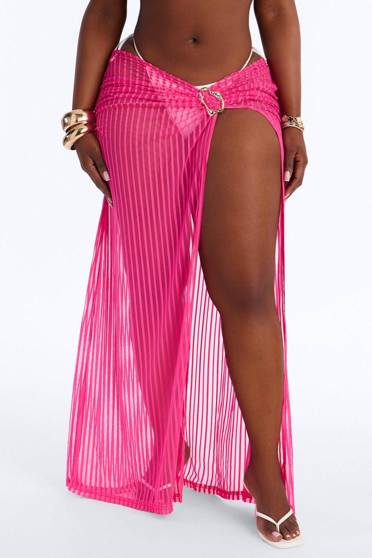 Palm Shade Stripe Hardware Cover Up Maxi Skirt - Pink