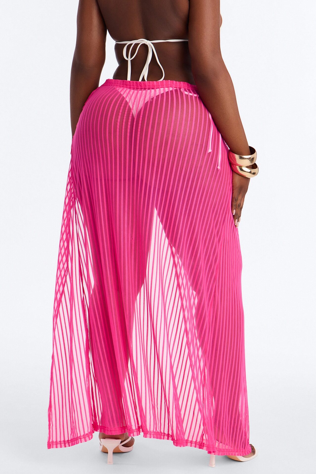 Palm Shade Stripe Hardware Cover Up Maxi Skirt - Pink