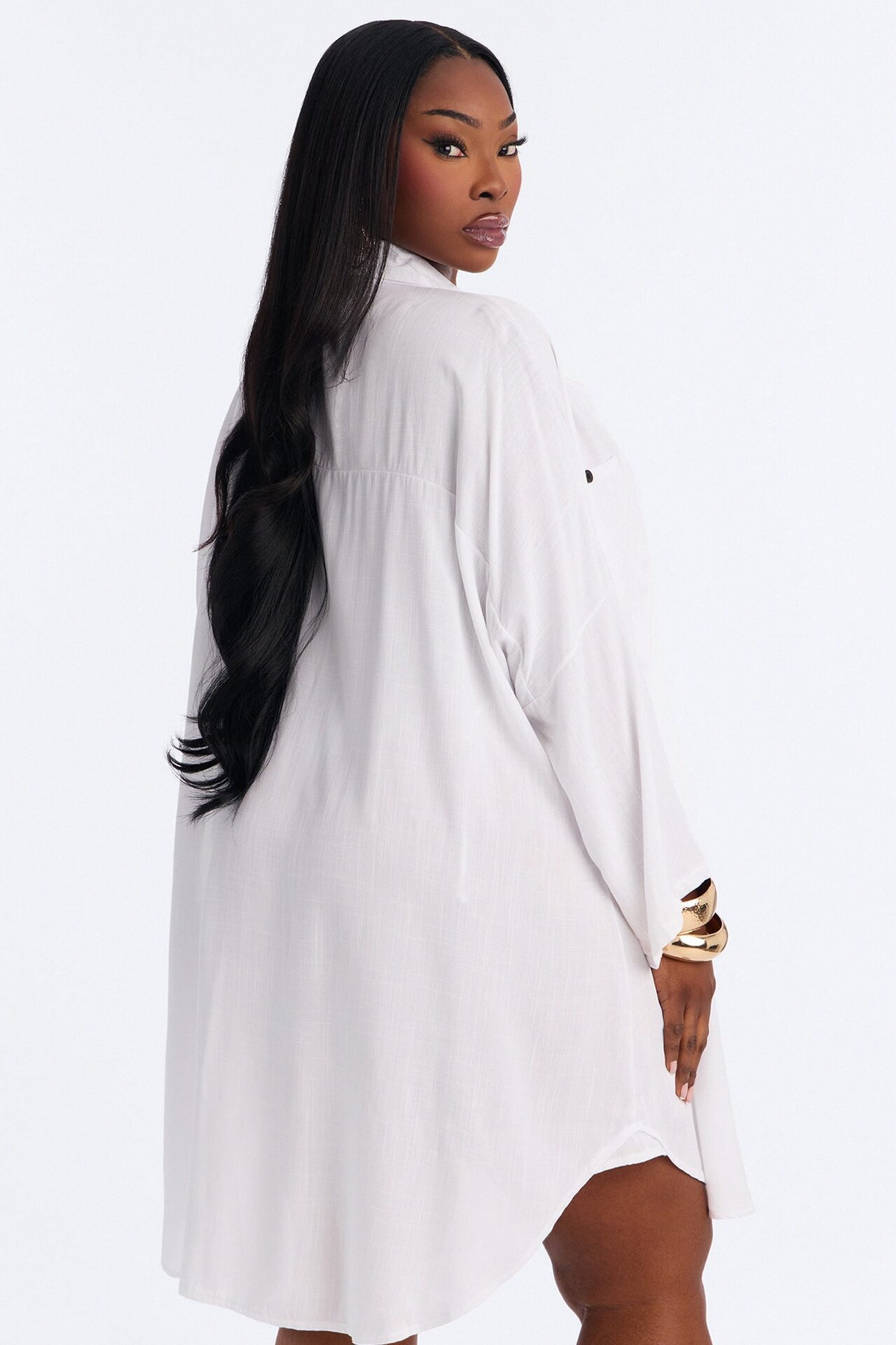 Ayleen Cover Up Long Sleeve Button Up Dress - White