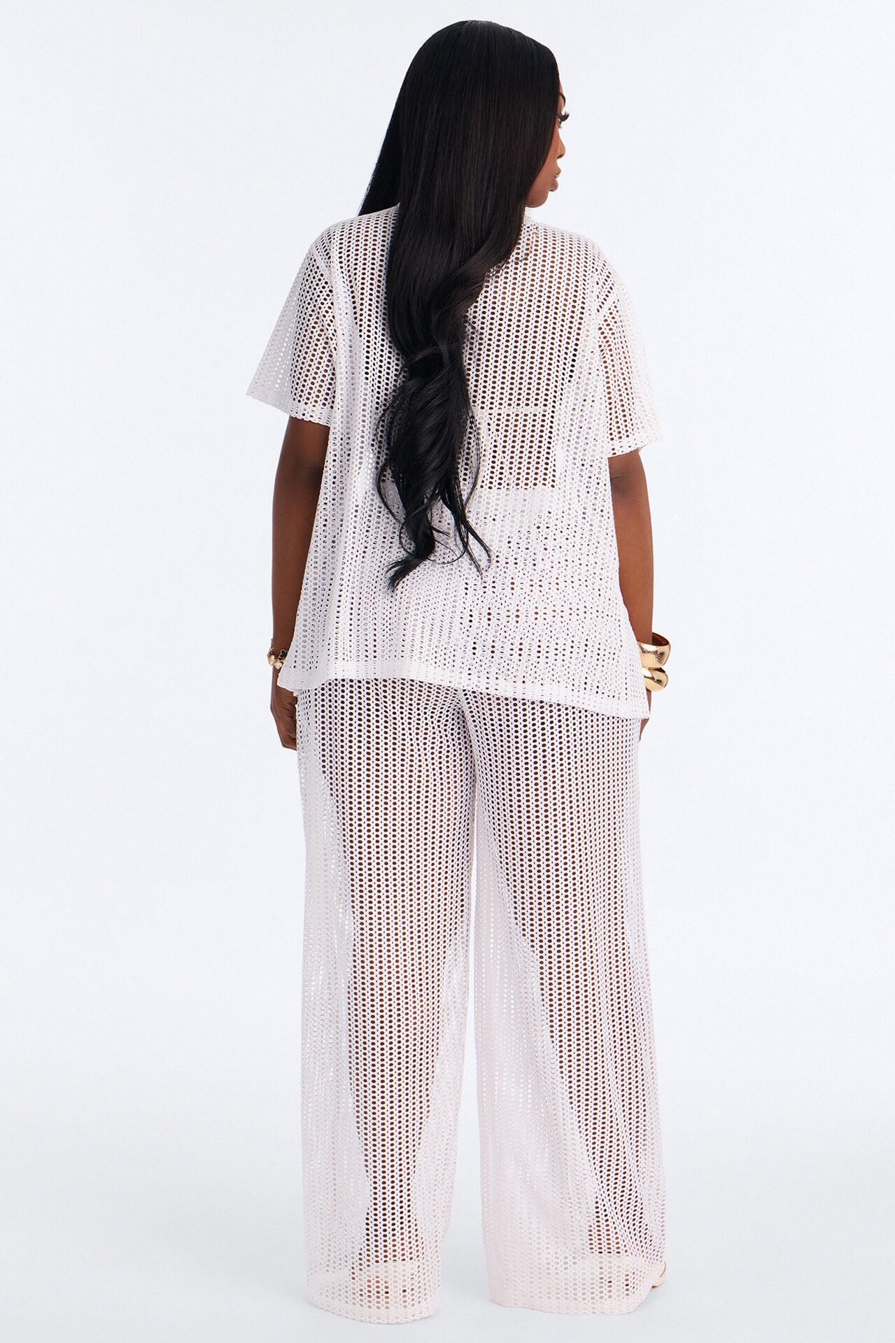 Island Breeze Crochet Fishnet Cover Up Pants Set - White