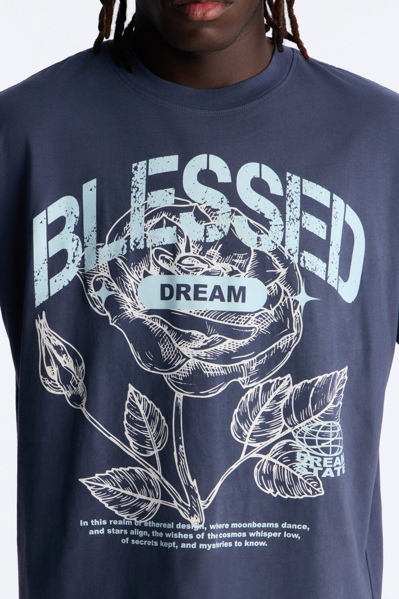 Bless Dreams Oversized Short Sleeve Tee - Navy