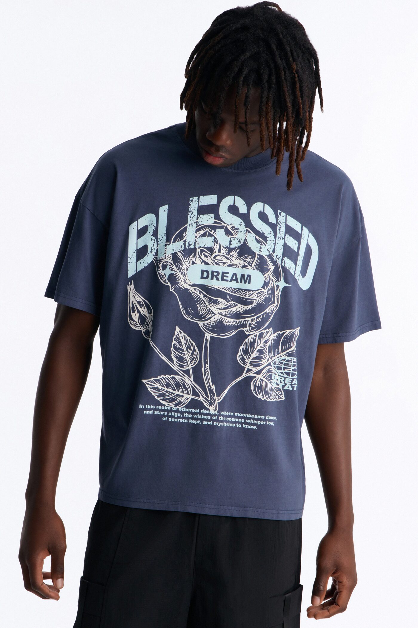 Bless Dreams Oversized Short Sleeve Tee - Navy