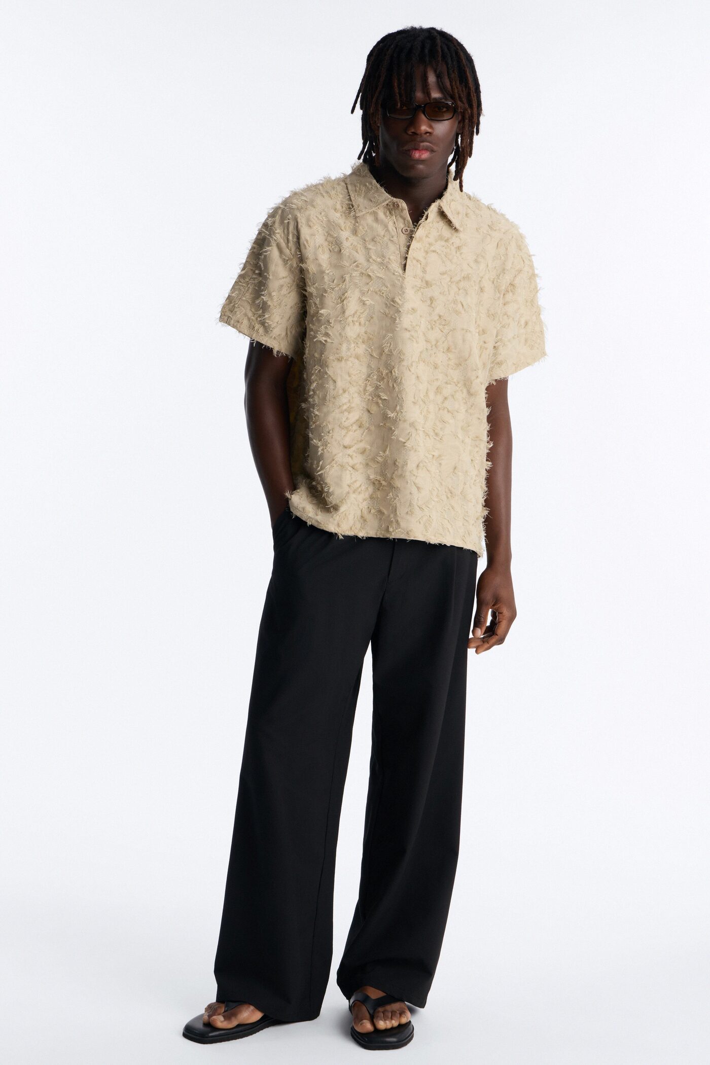 Oversized Kelpstone Textured Polo - LightBrown