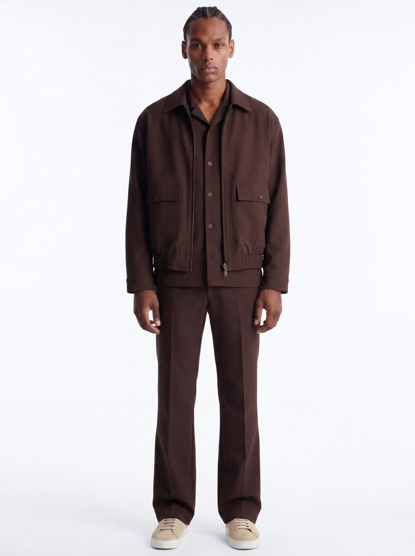 Modern Essential Slim Flare Slit Trouser - Chocolate