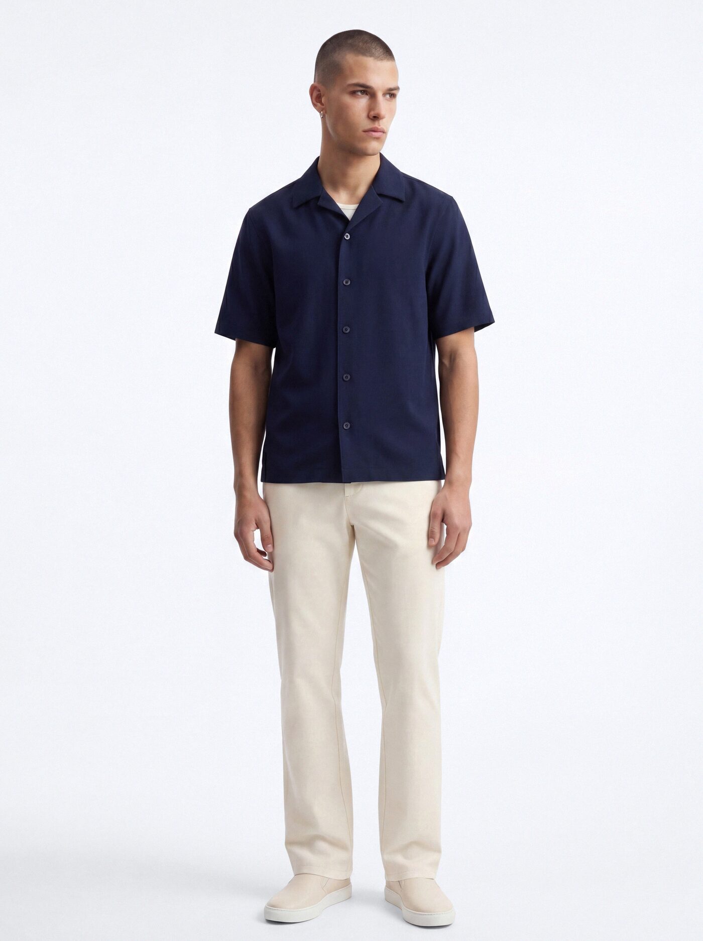 Modern Essential Sleeve Cuban Collar Button Down - Navy