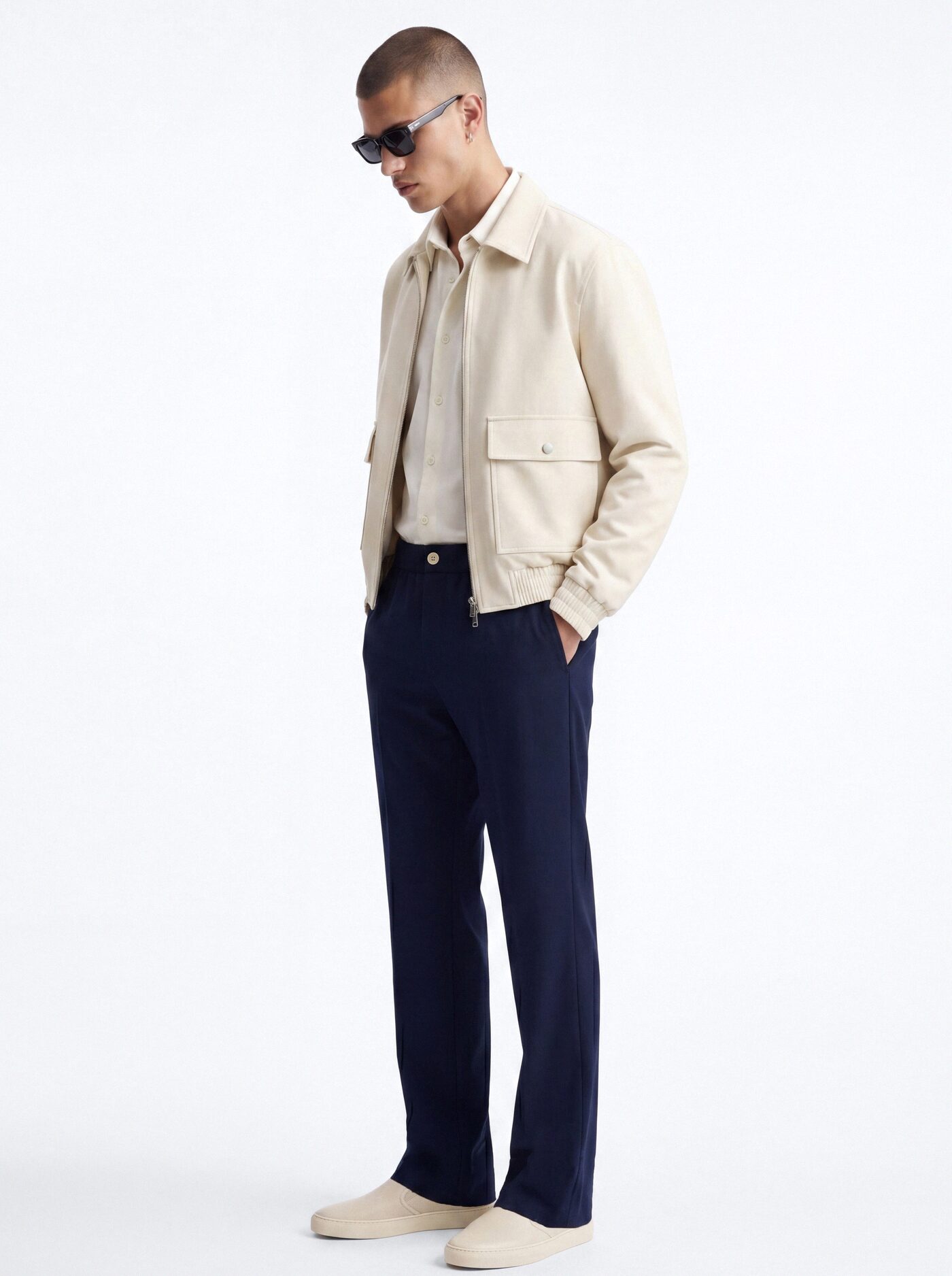 Modern Essential Slim Flare Slit Trouser - Navy