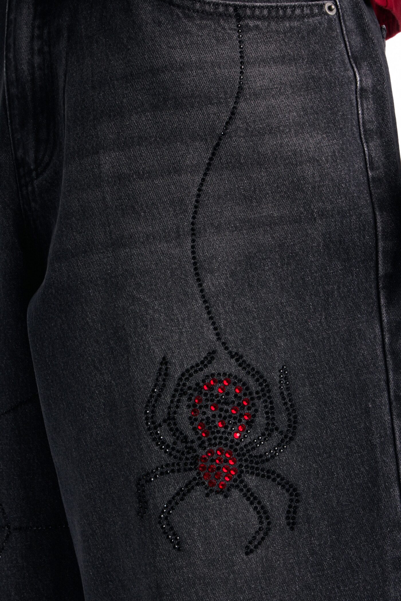 Baggy Black Widow Jeweled Denim Short - Black Wash