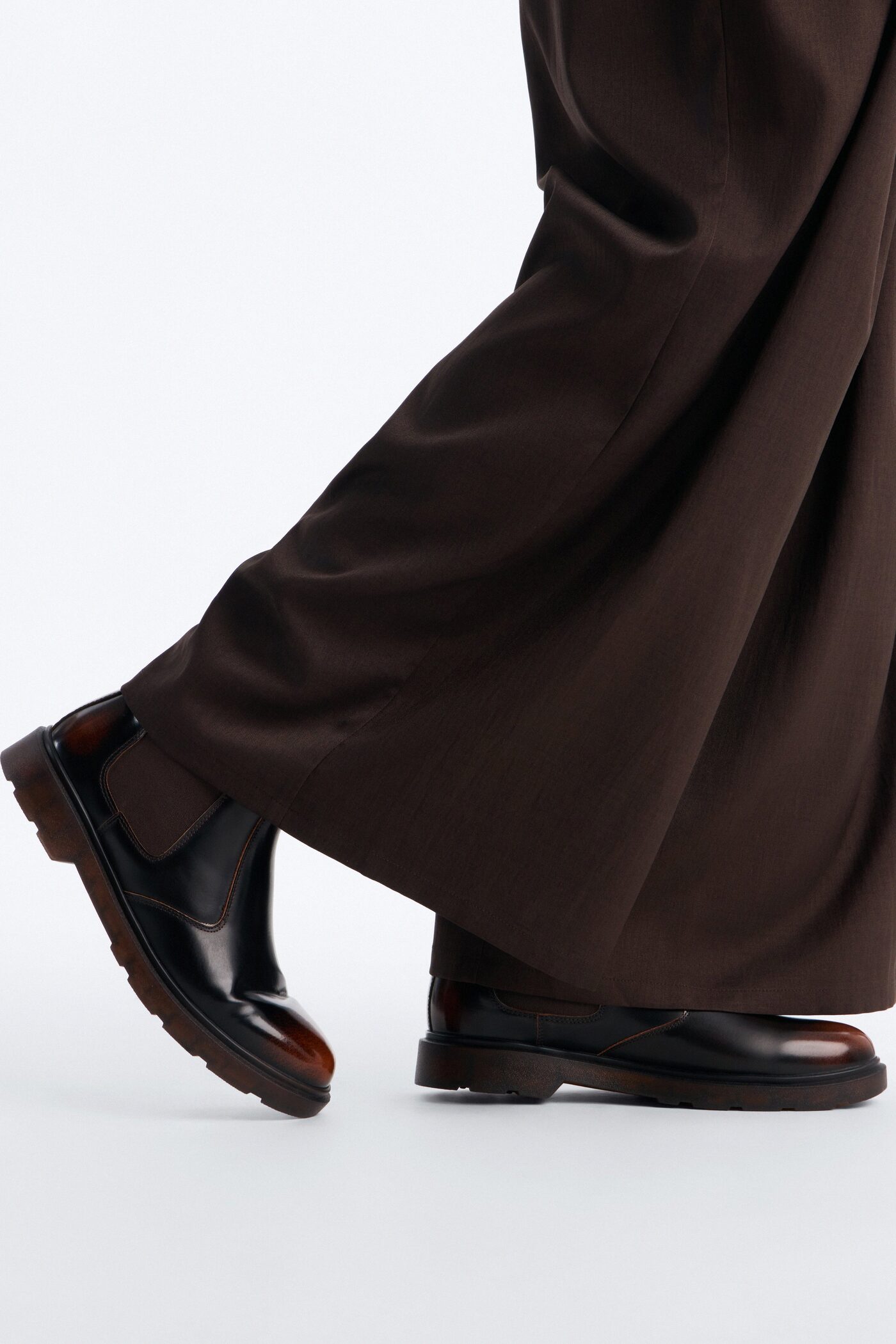 Burnished Faux Leather Chelsea Boot - Brown