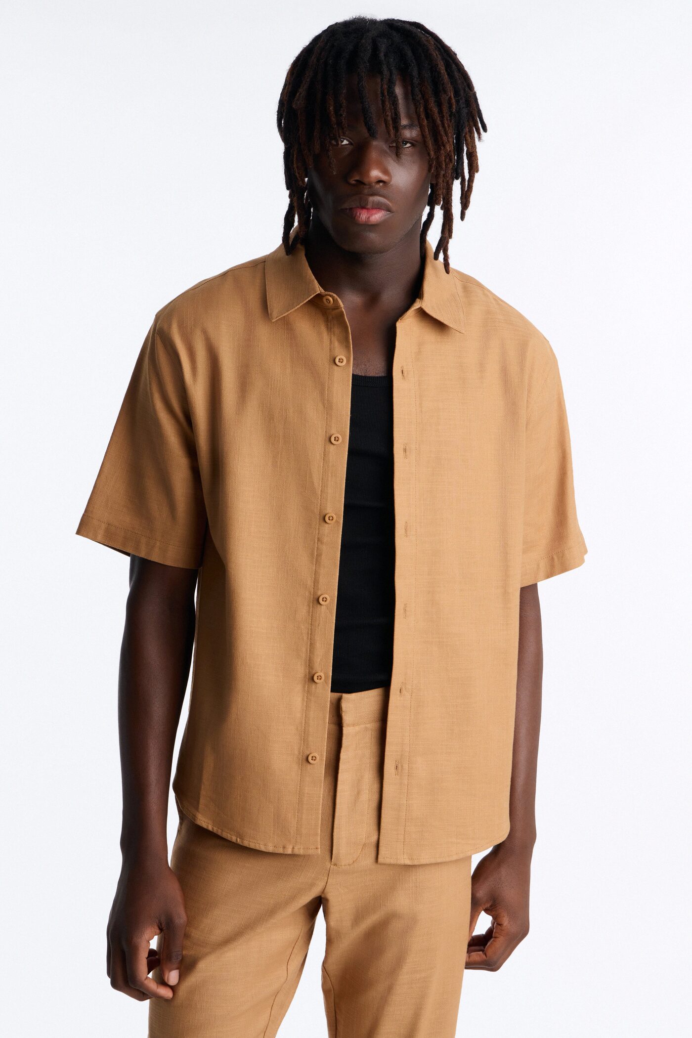 Relaxed Sunward Coast Linen Button Up Shirt - Brown