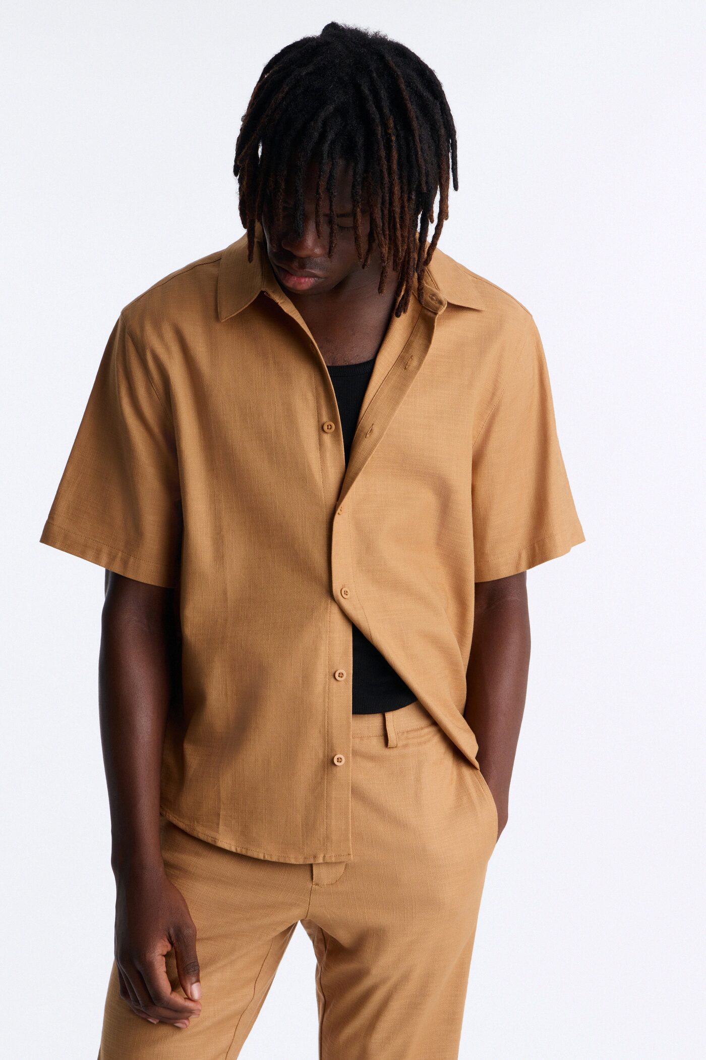 Relaxed Sunward Coast Linen Button Up Shirt - Brown