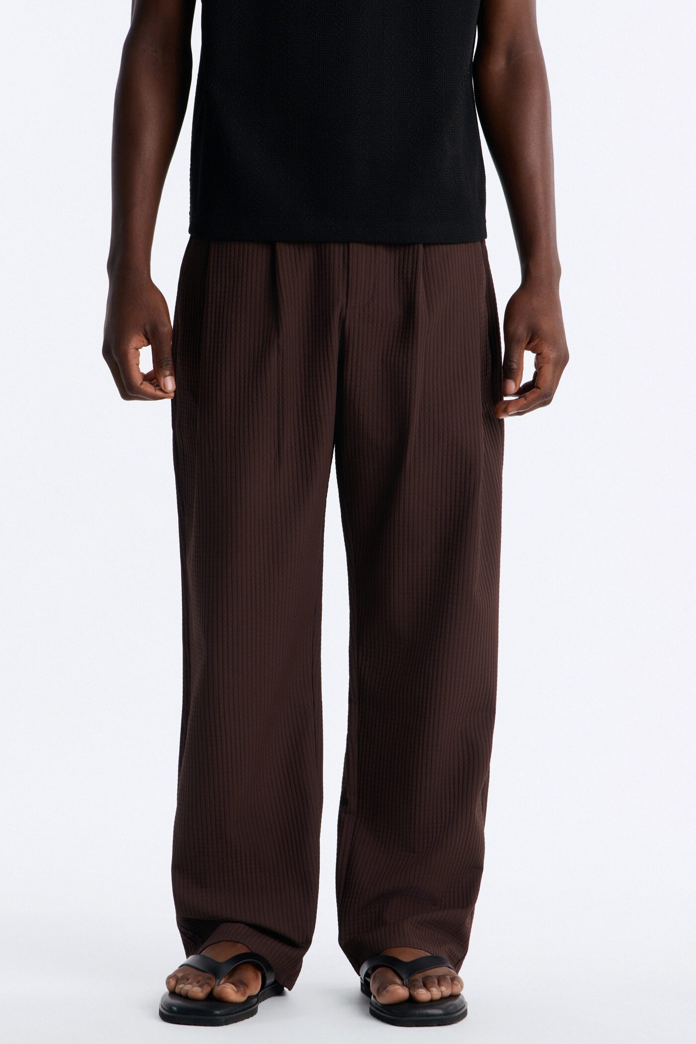 Baggy Lightweight Textured Esplanade Trouser - Dark Brown