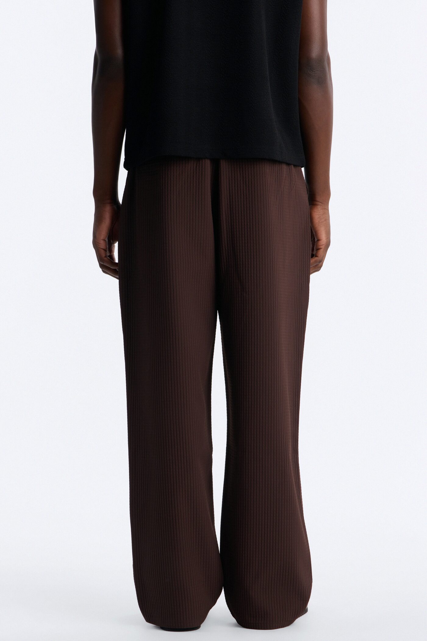 Baggy Lightweight Textured Esplanade Trouser - Dark Brown