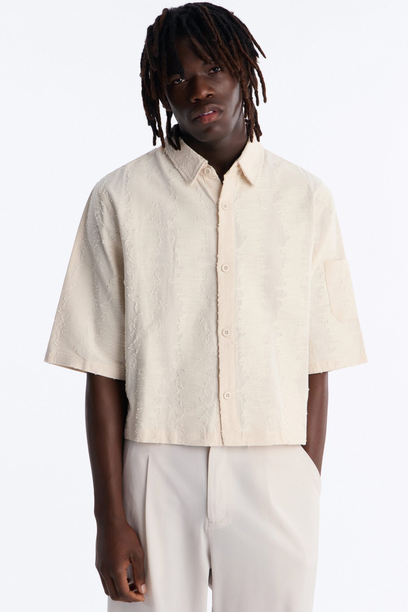 Cropped Sands Of Time Button Up Shirt - Oatmeal