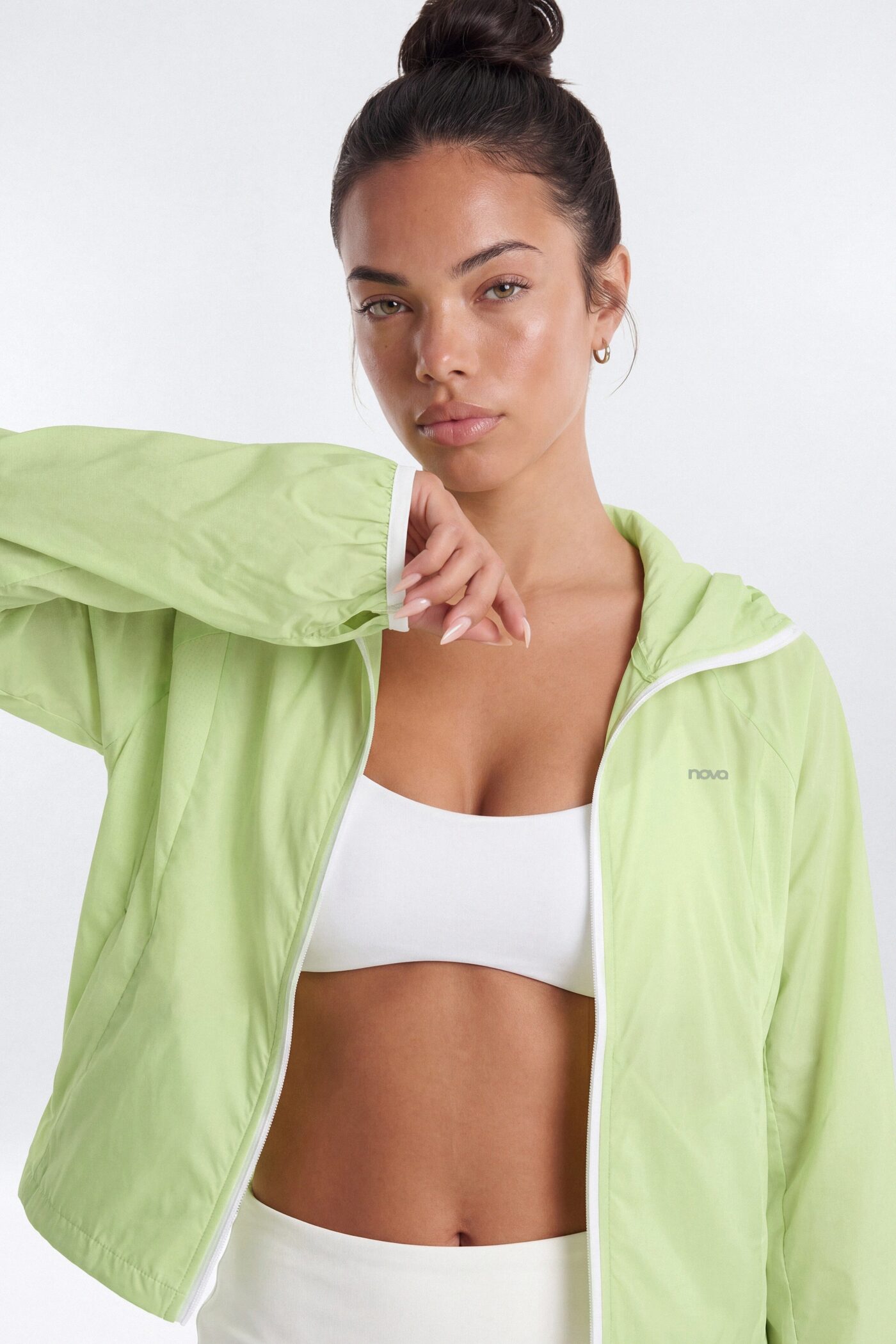 Nylon Light Weight RipStop Zip Up Hooded Running Jacket - Pistachio