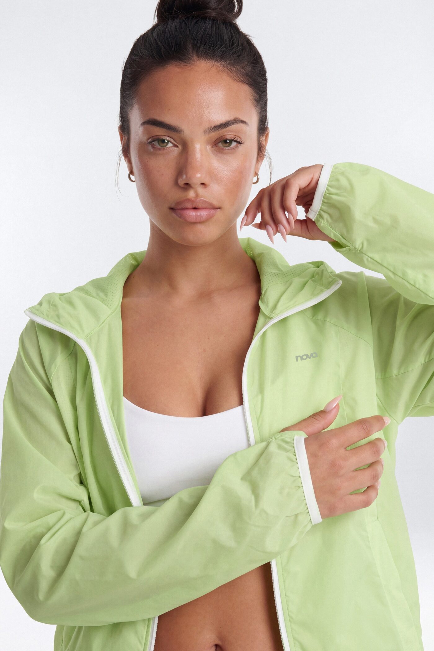 Nylon Light Weight RipStop Zip Up Hooded Running Jacket - Pistachio