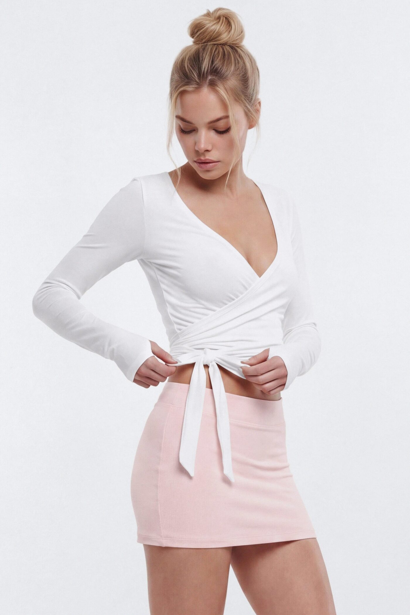 Soft Jersey Surplice Wrap Top - Snow White