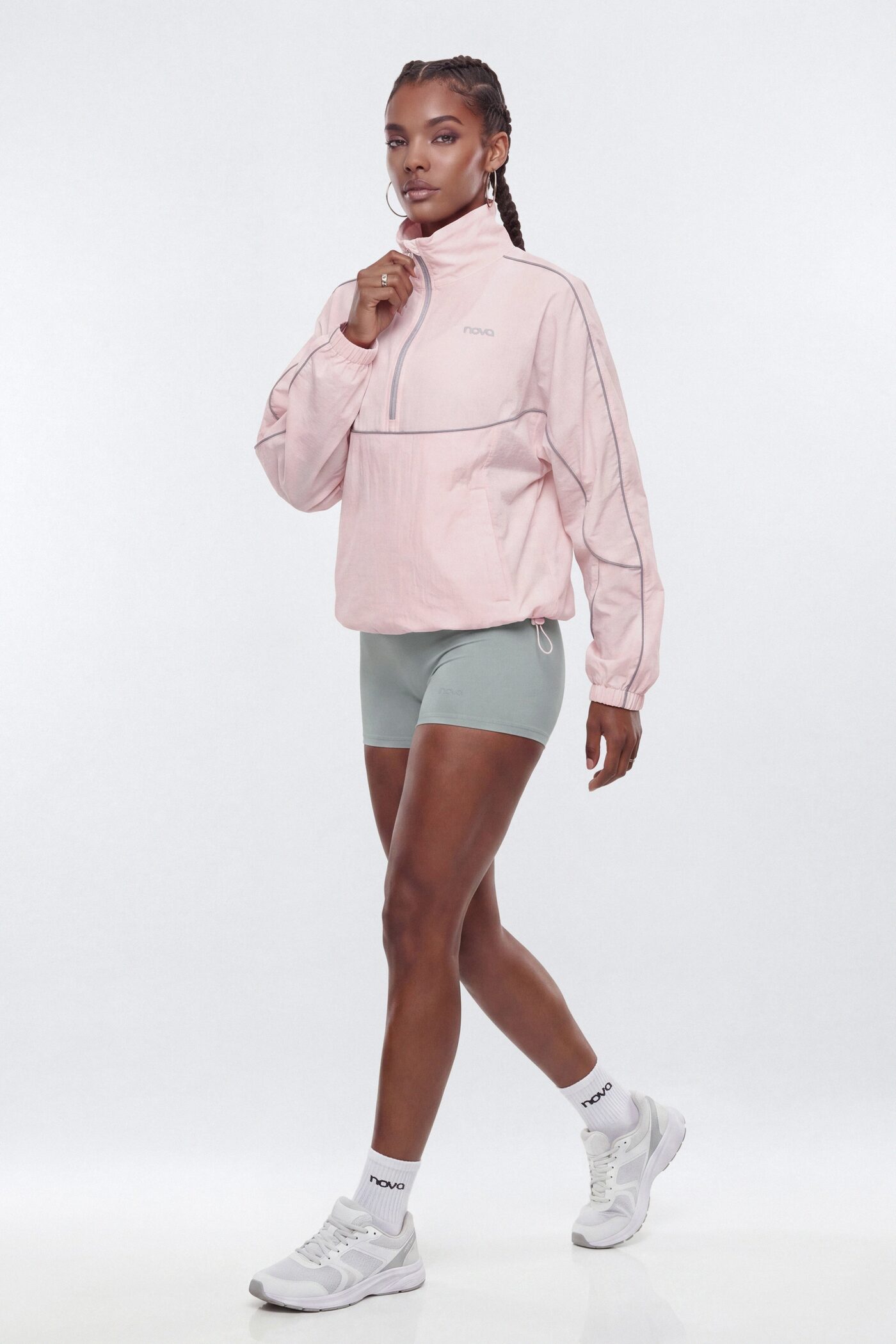 Active RipStop Quarter Zip Running Jacket - Soft Pink