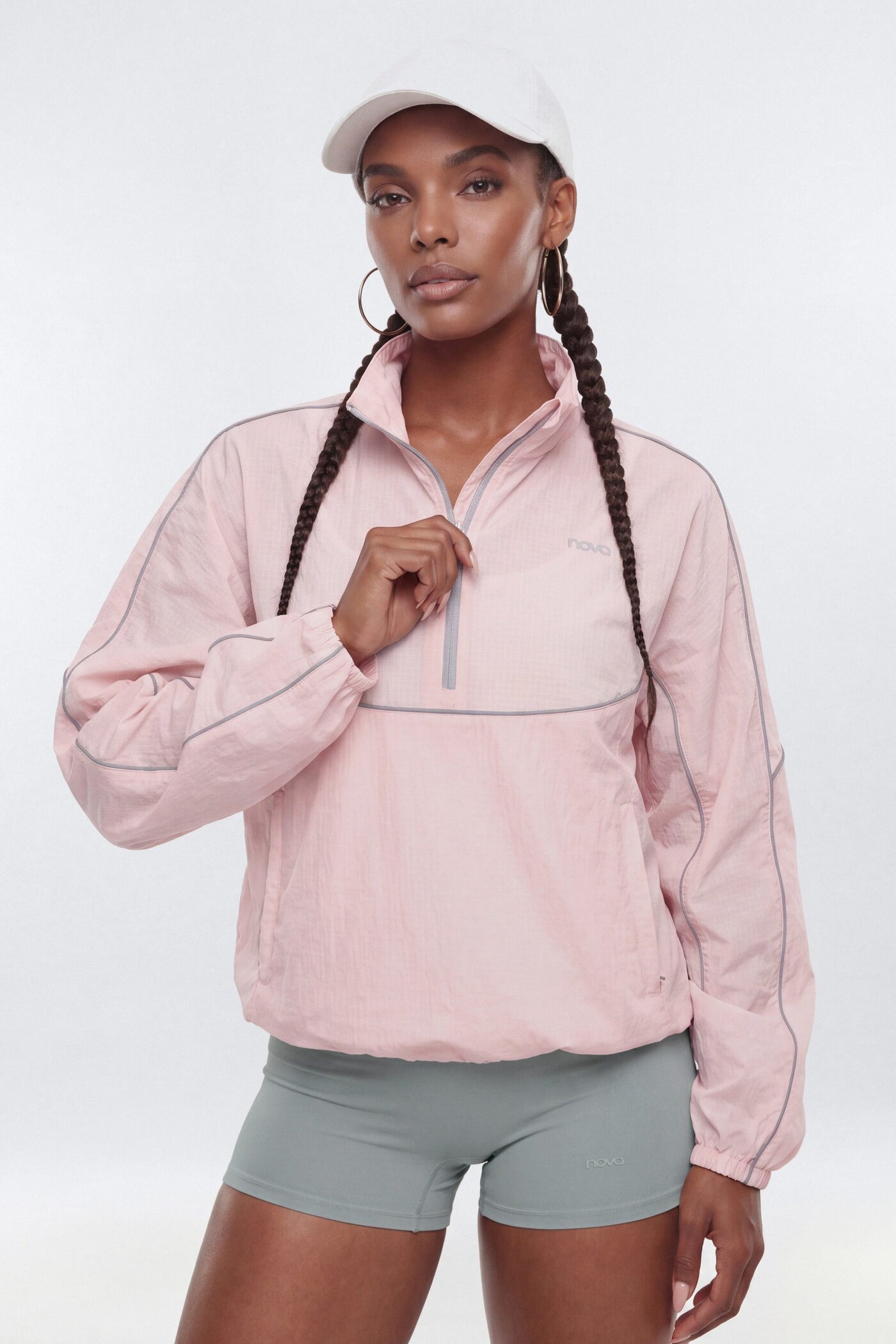 Active RipStop Quarter Zip Running Jacket - Soft Pink