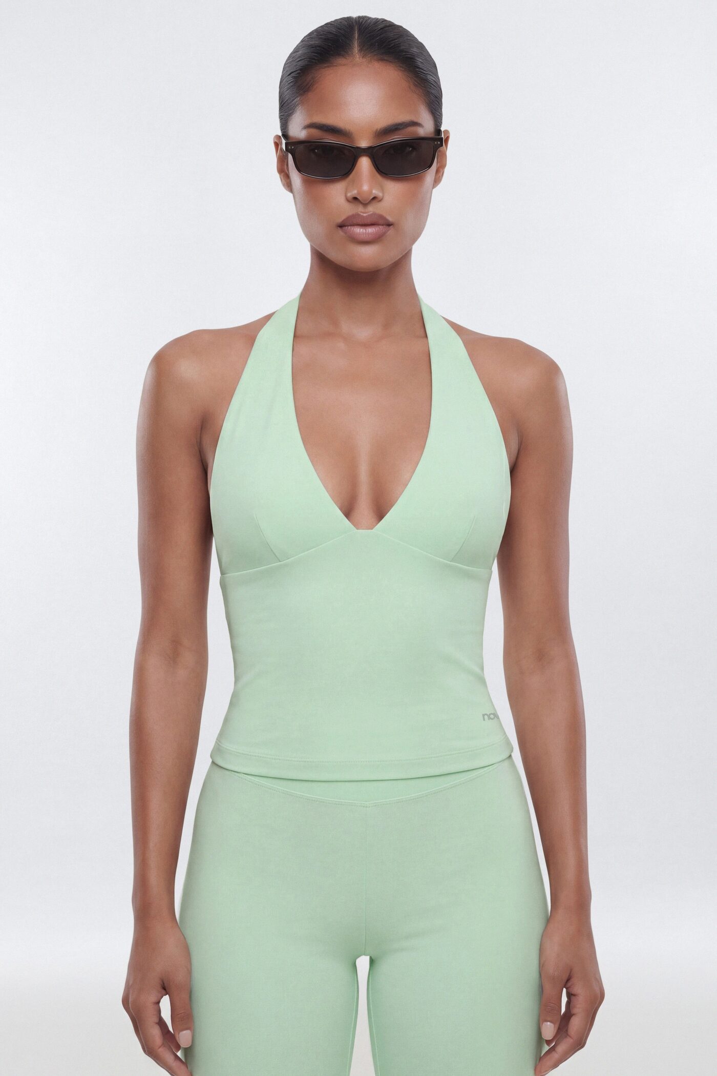ProStretch™ V Neck Sports Halter Top - Cool Mint