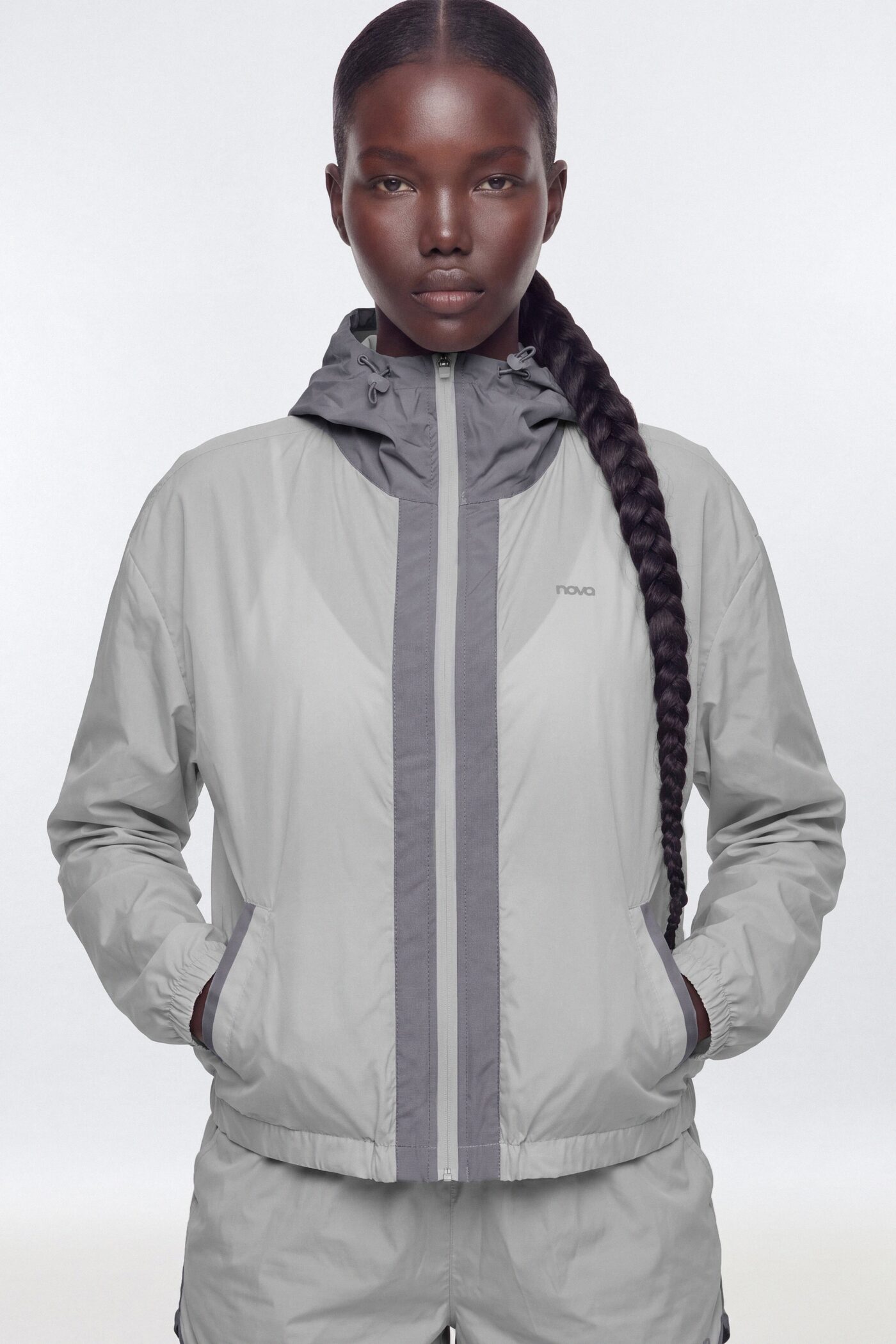 Reflective Lightweight Hooded Running Jacket - Grey/Silver