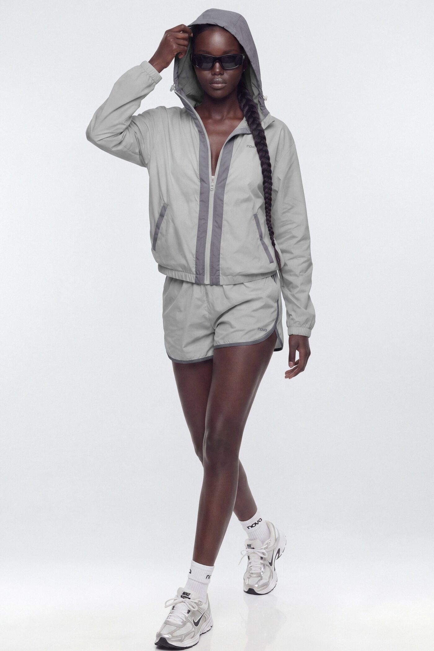 Reflective Lightweight Hooded Running Jacket - Grey/Silver