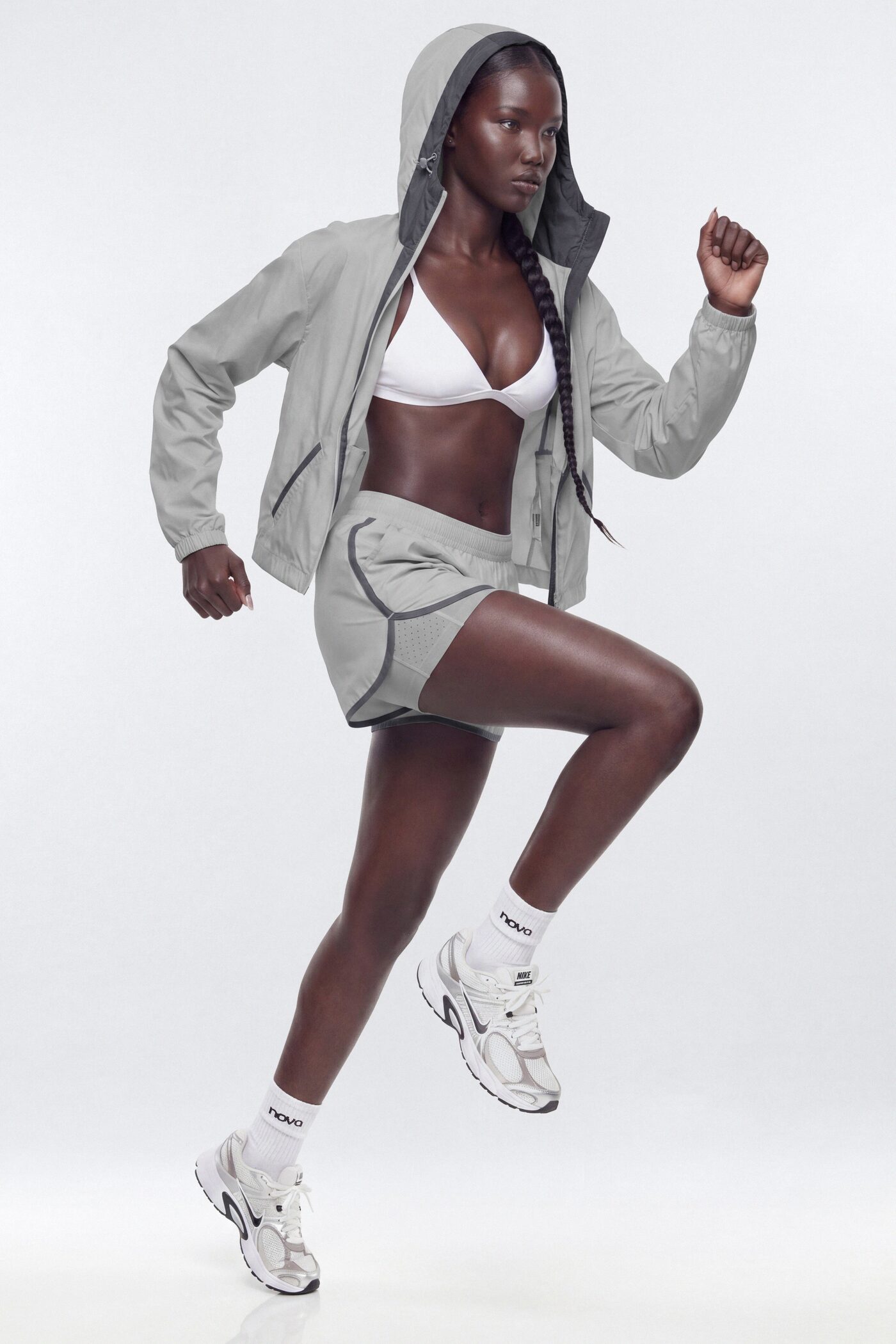 Reflective Lightweight Hooded Running Jacket - Grey/Silver