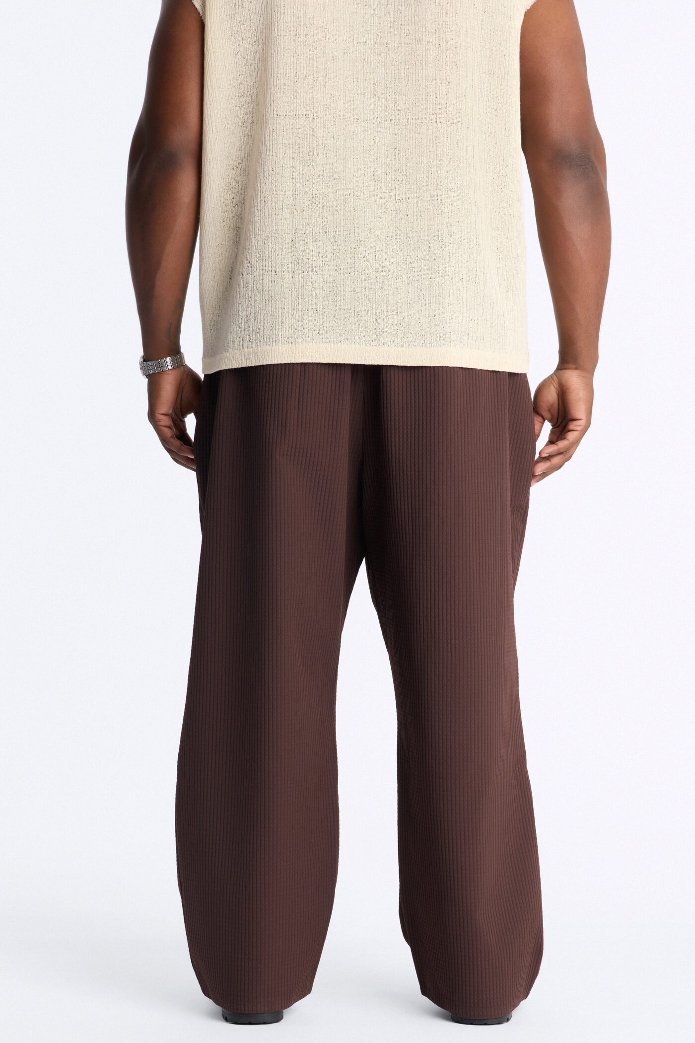 Baggy Lightweight Textured Esplanade Trouser - Dark Brown