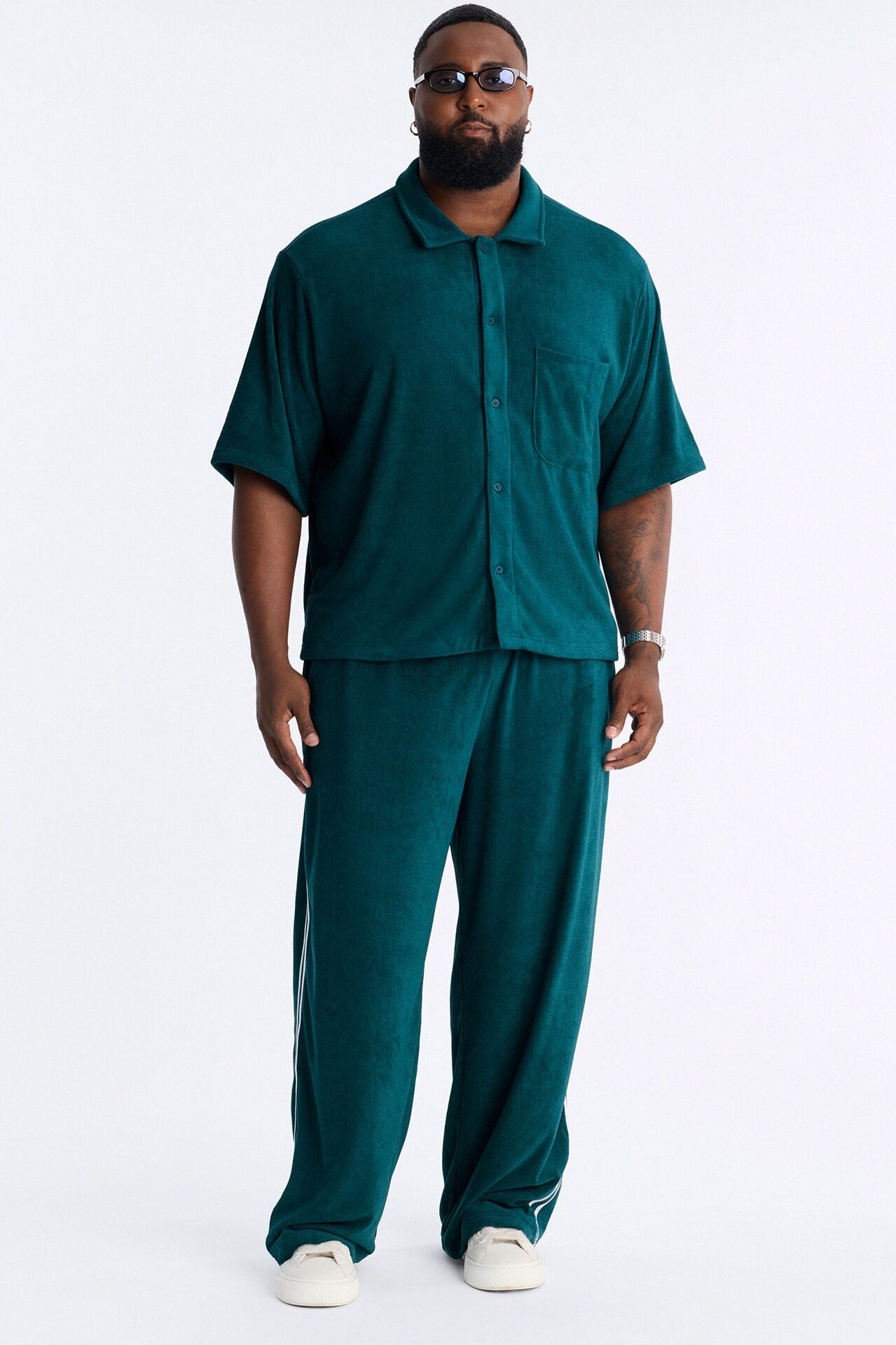 Classic Terry Cloth Button Up Shirt - Teal