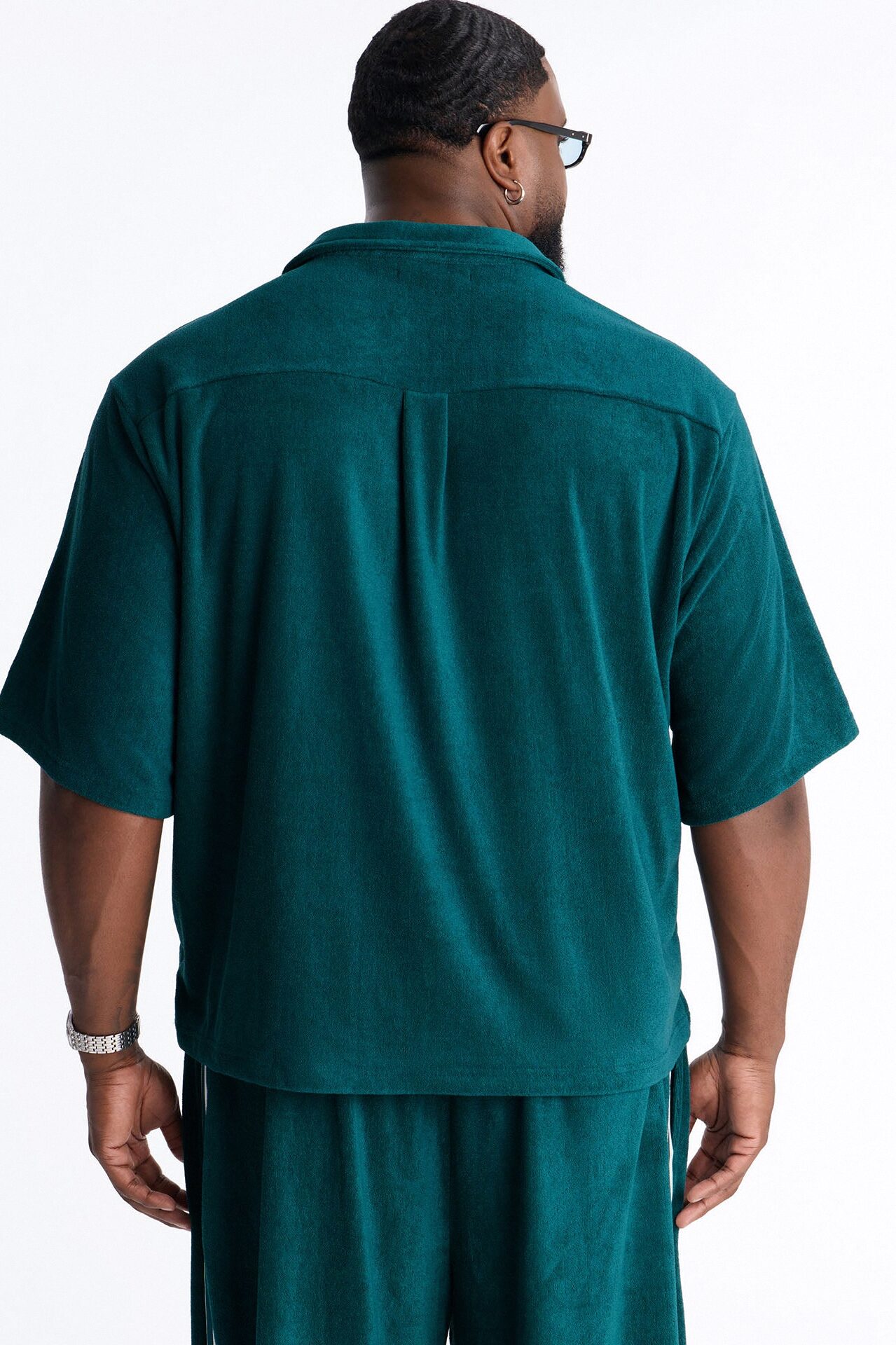 Classic Terry Cloth Button Up Shirt - Teal