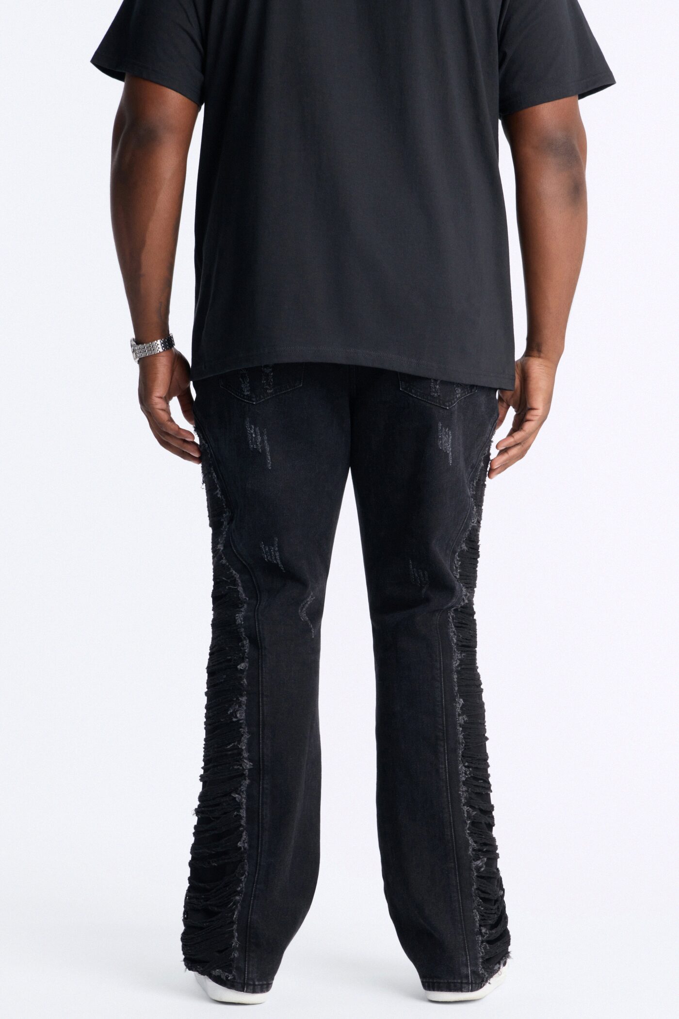 Stacked Slim Flare Slashed Down Jean - Black Wash