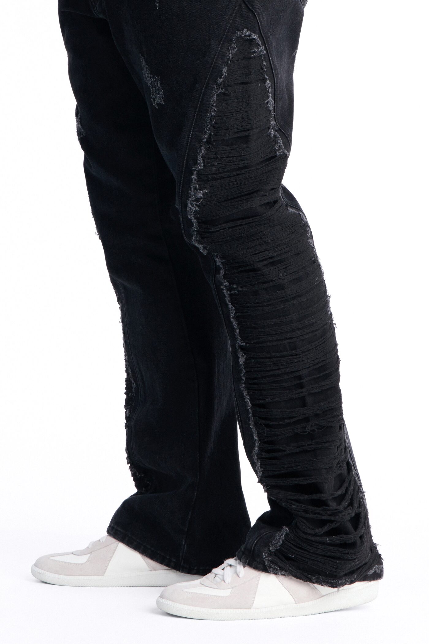 Stacked Slim Flare Slashed Down Jean - Black Wash