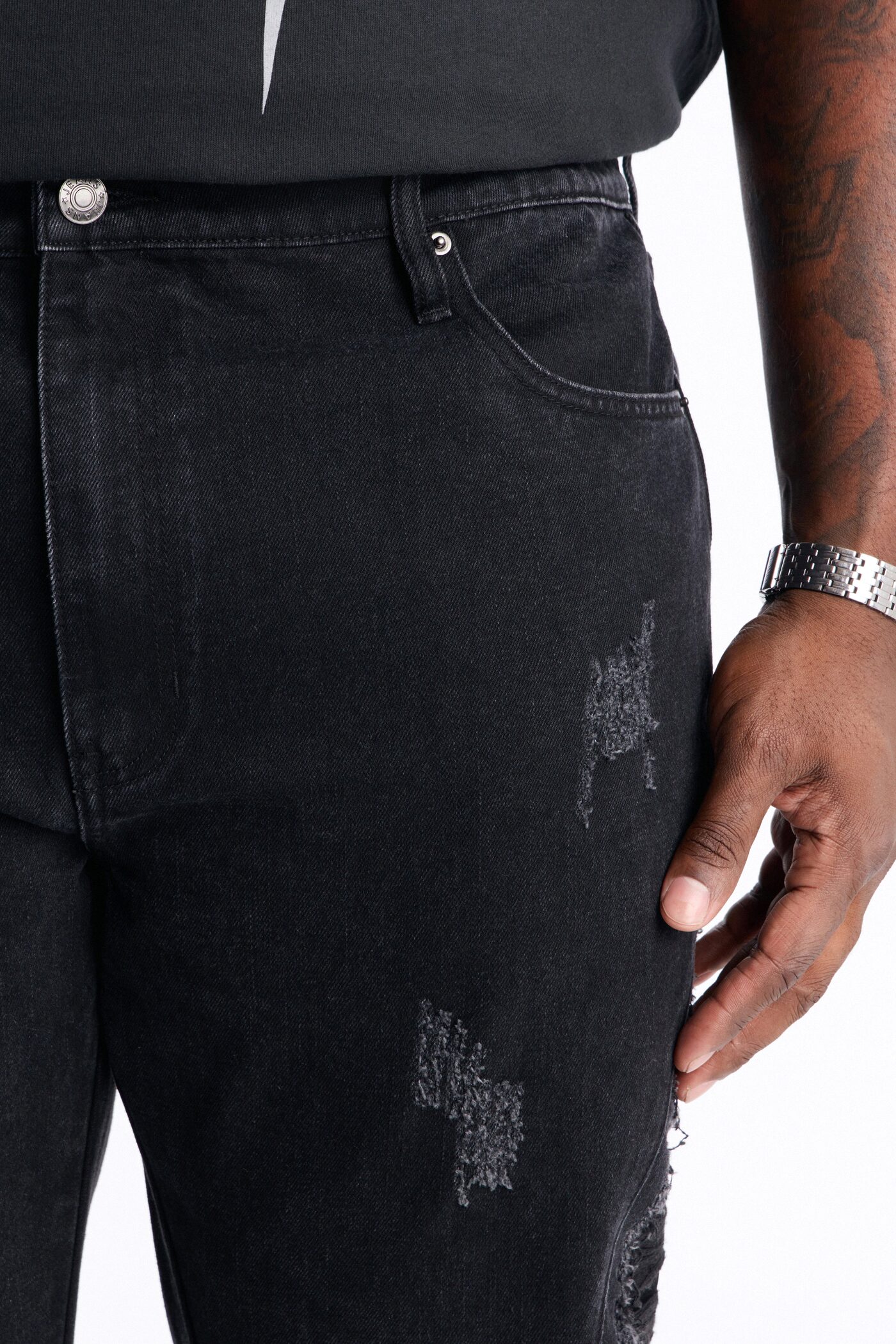 Stacked Slim Flare Slashed Down Jean - Black Wash