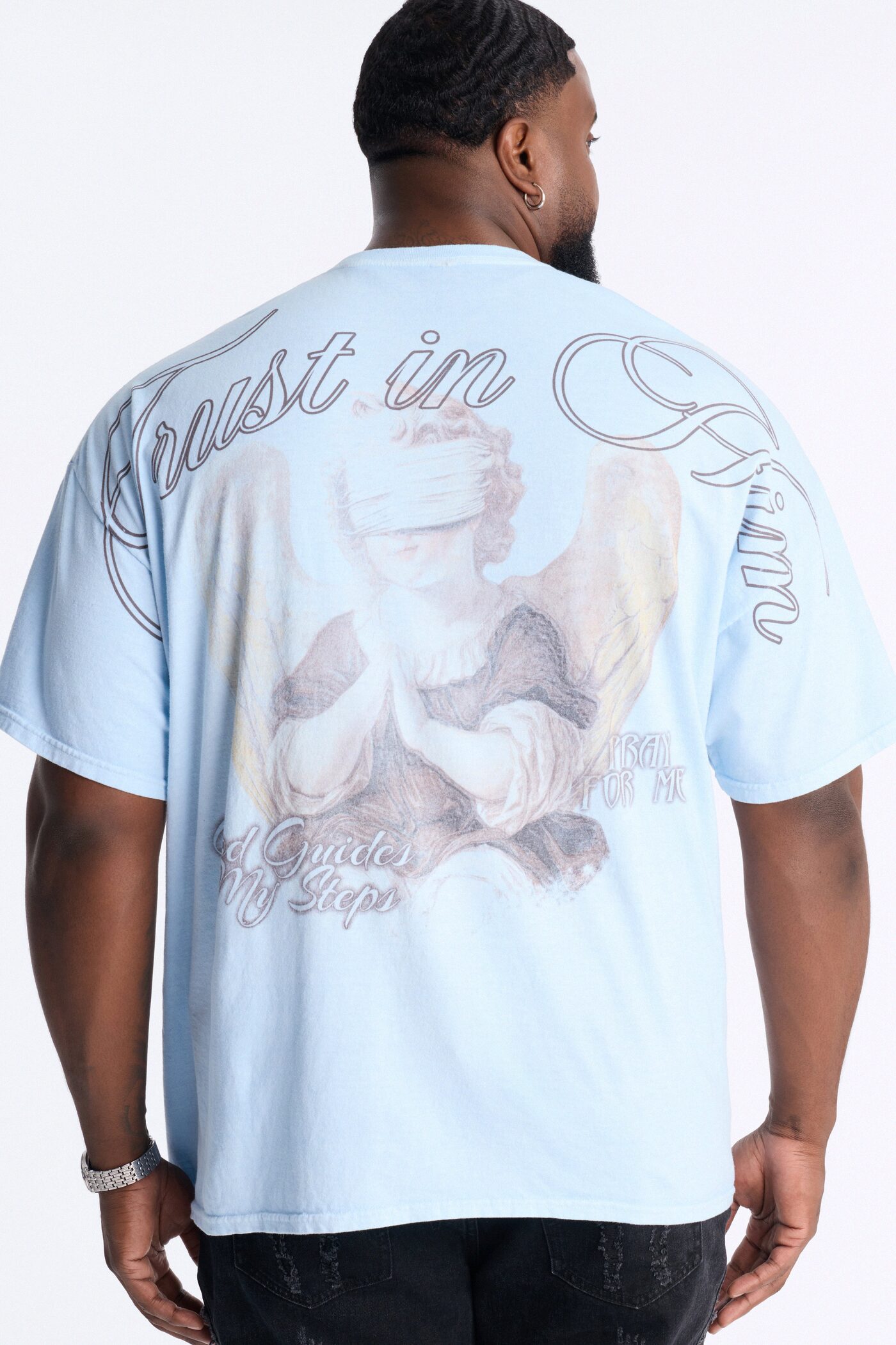 Trust In Him Oversized Short Sleeve Tee - Light Blue