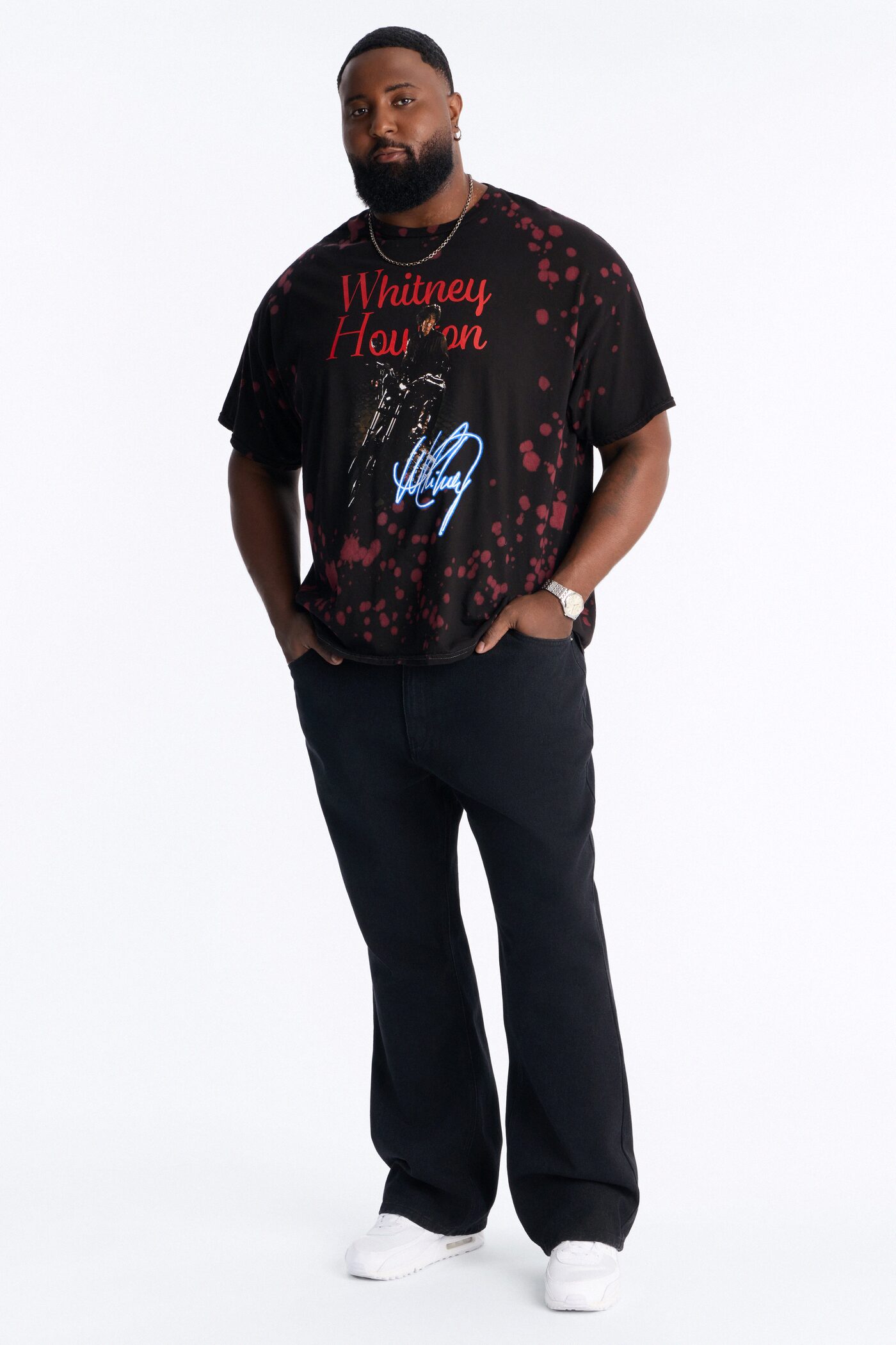 Whitney Houston Dyed Short Sleeve Tee - Black/Red