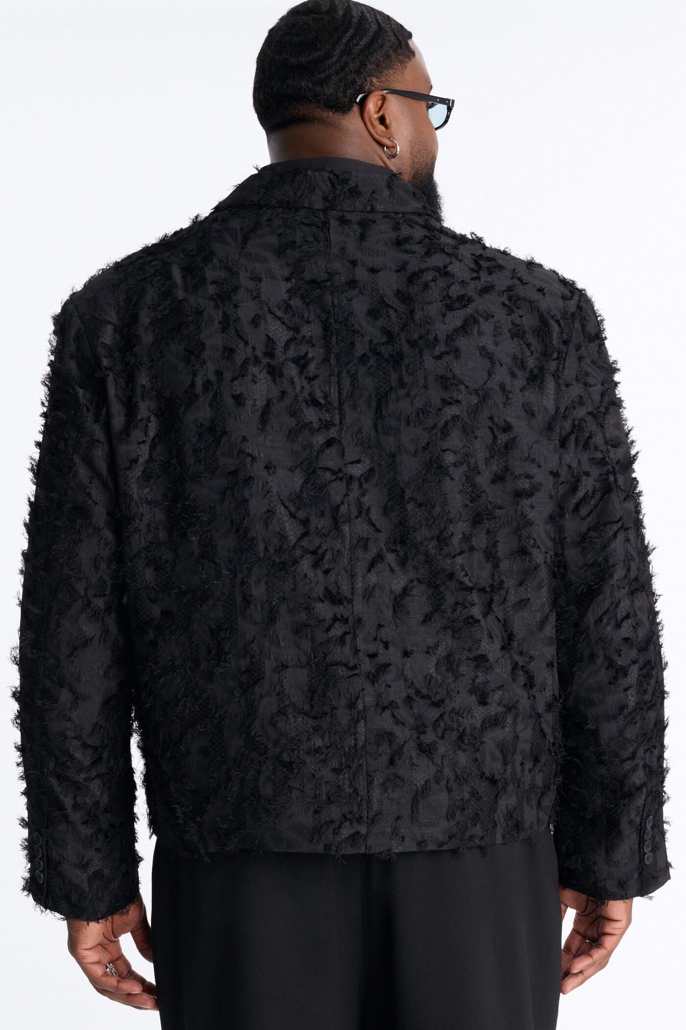 Boxy Cropped Kelpstone Textured Blazer - Black