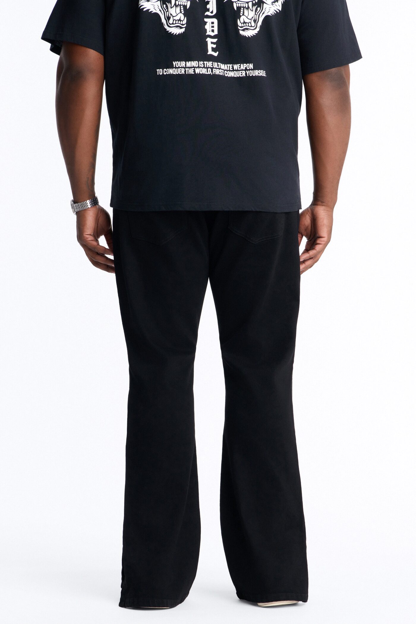 Upstanding Slit Stacked Slim Flare Jeans - Black