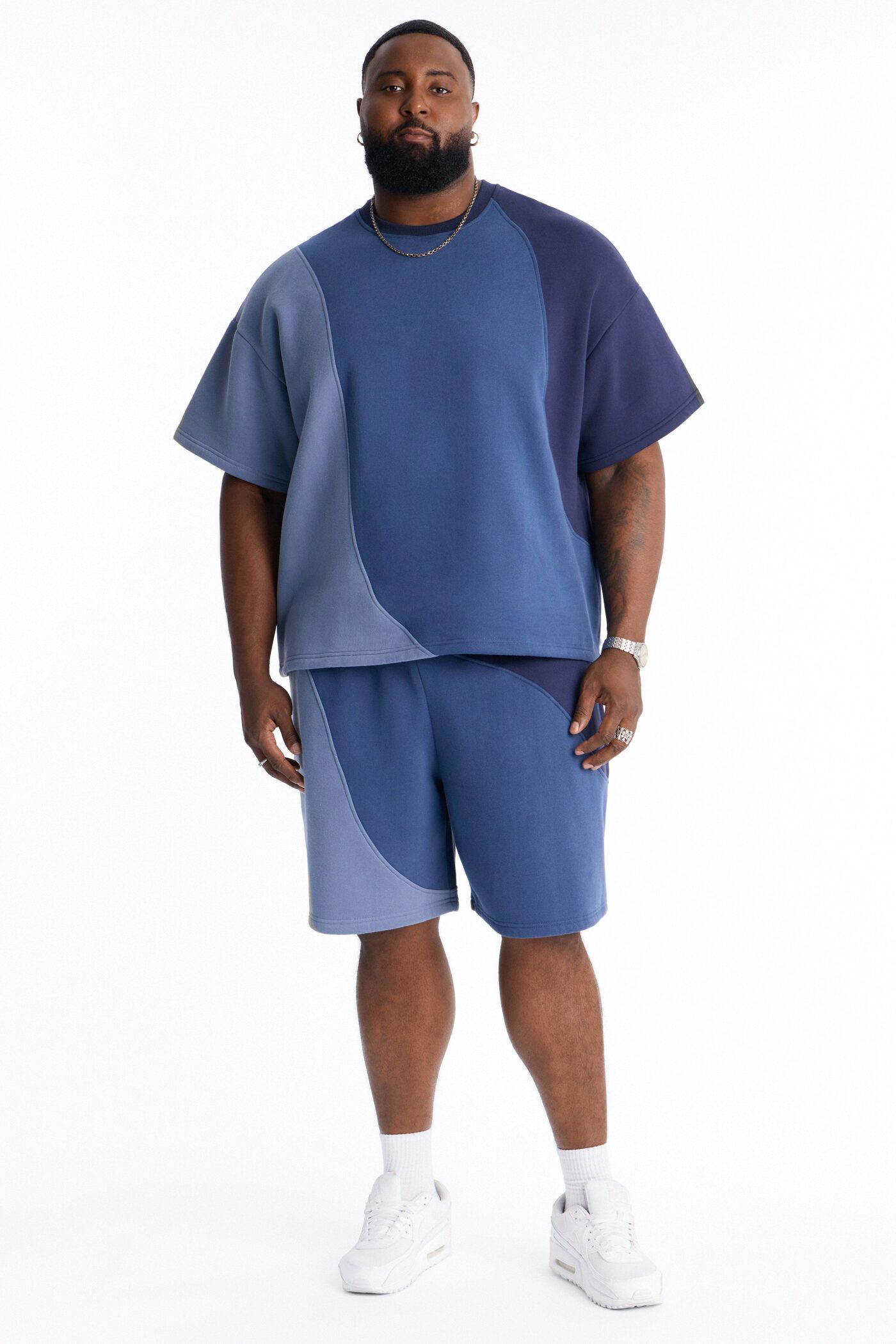Oversized Neapolitan Paneled Sweatshirt - Blue/combo