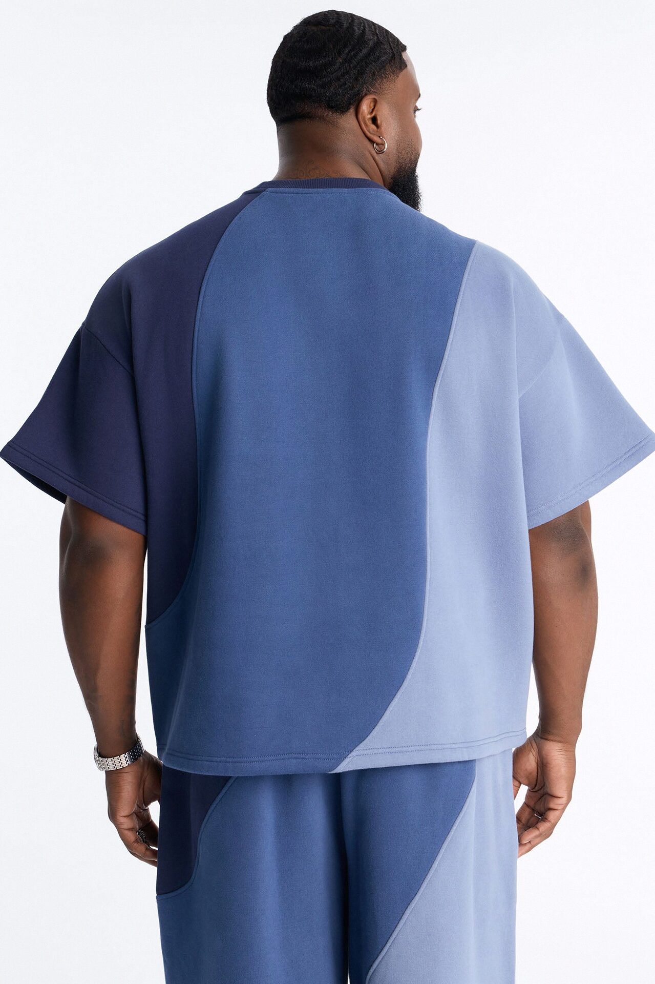 Oversized Neapolitan Paneled Sweatshirt - Blue/combo