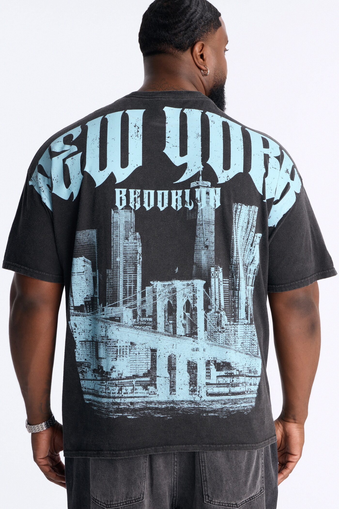 New York Bridge Oversized Short Sleeve Tee - Black