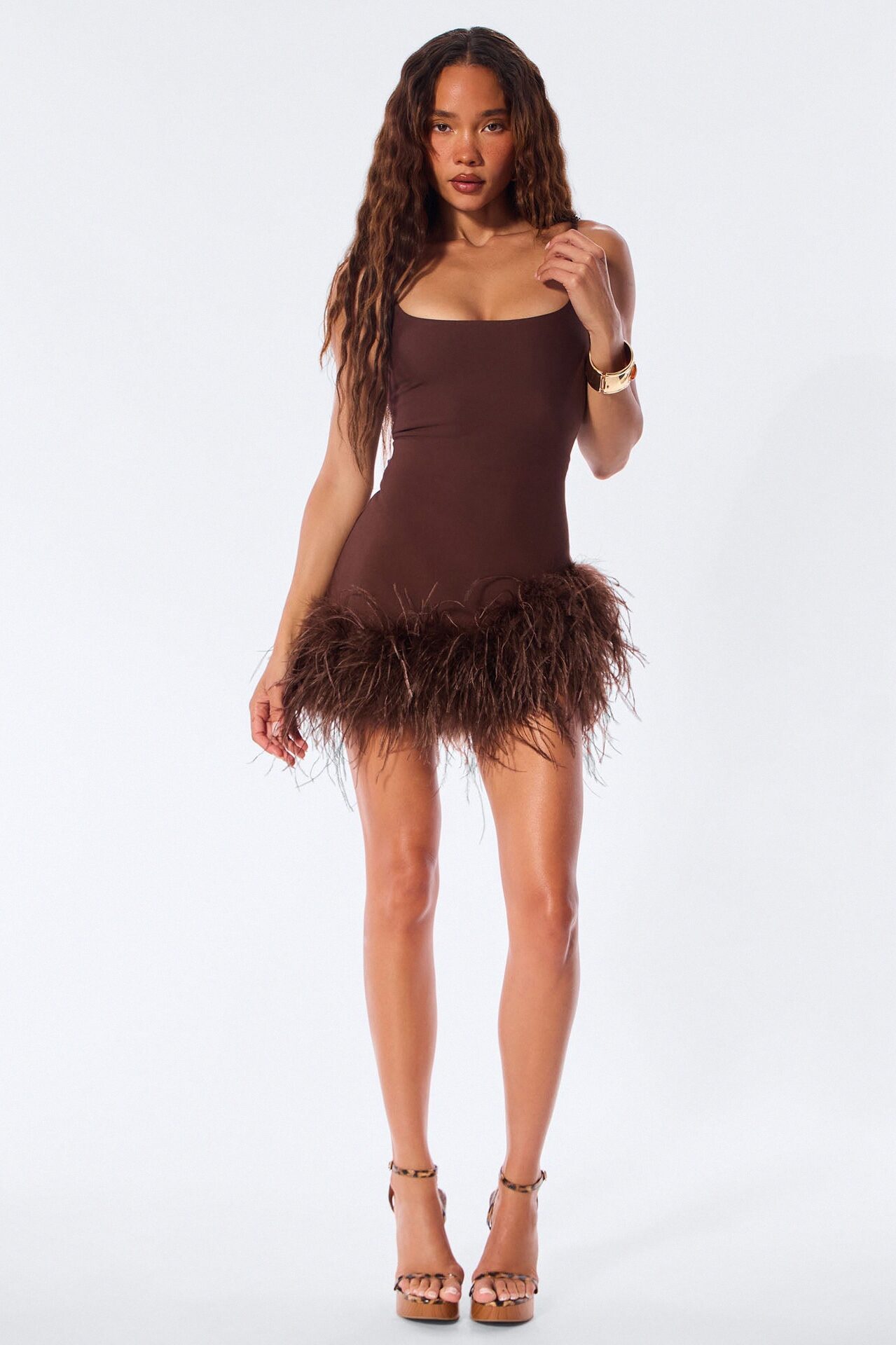 Feather Temptation Mini Dress - Chocolate