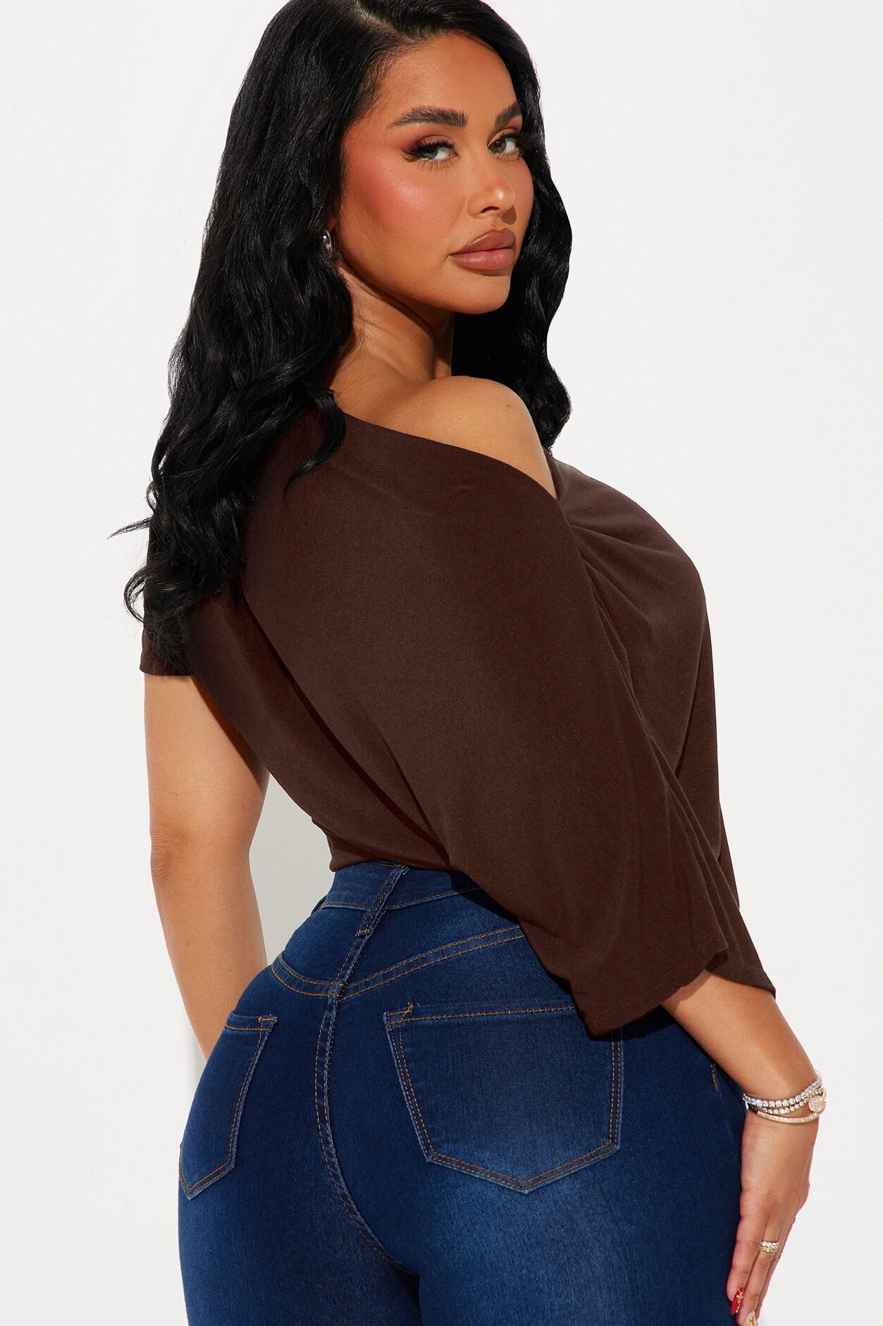 Flatter Me Off Shoulder Bodysuit - Brown