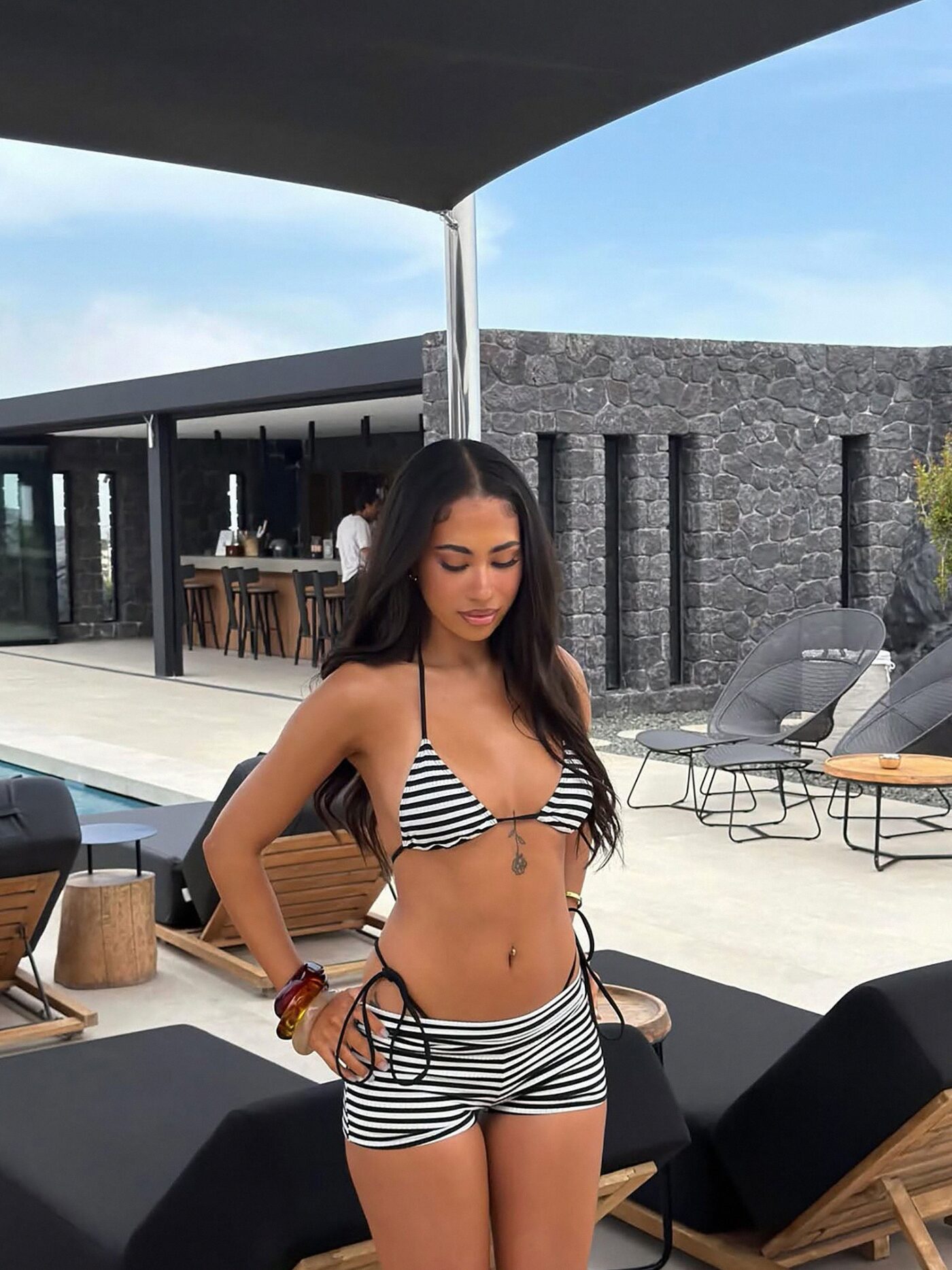 Found A Way Striped Bikini And Coverup Shorts - Black/White